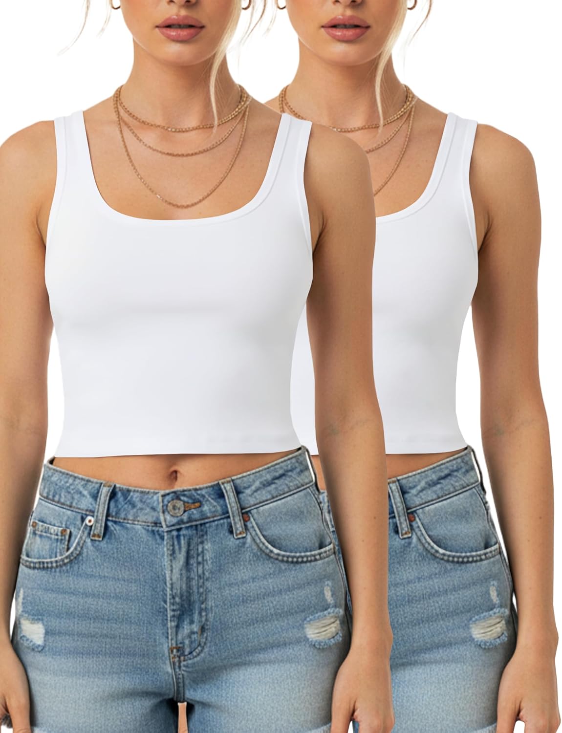 2Piece Crop Tops for Women, U Neck Sleeveless Tank Tops, Basic Cropped Racerback Going Out Tops Athletic Sports Shirts