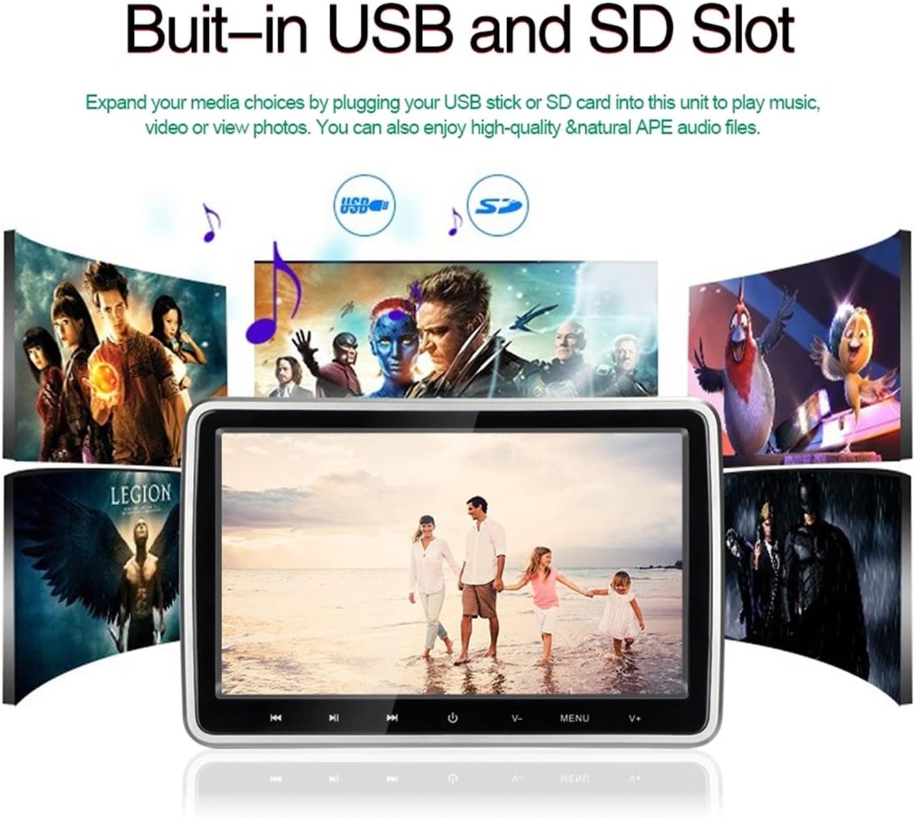 Portable DVD Player Car Headrest with Monitor DVDCar TV Monitor USB/SD/HDMI/IR/FM TFT LCD Touch Button Games Mobile DVD Player for Kids (Color : Monitor Ear)