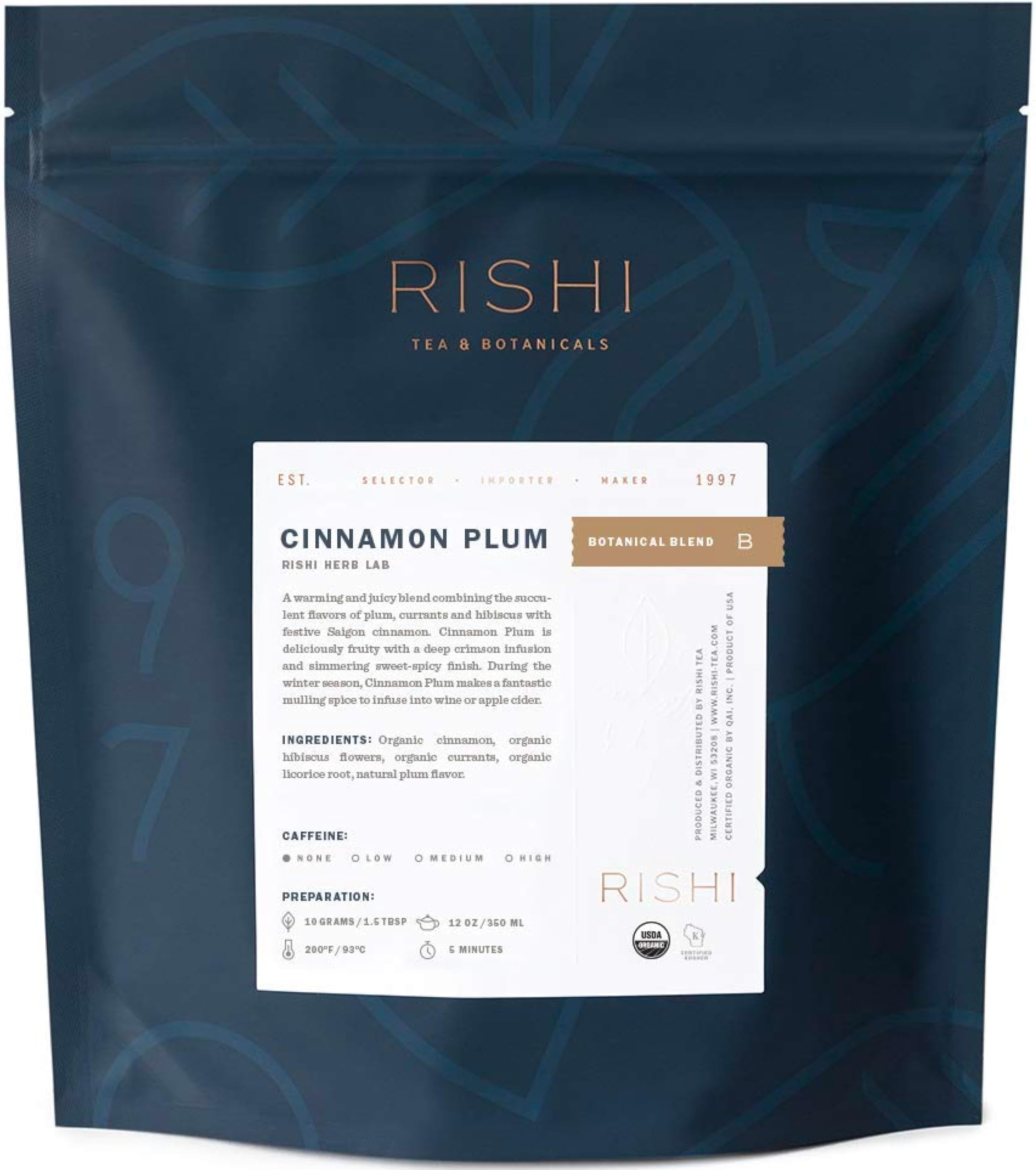 Rishi TeaCinnamon Plum Herbal Tea - Organic, Caffeine Free Loose Leaf, Warming & Naturally Sweet - 16 Ounces, 45+ ServingsUSDA Organic