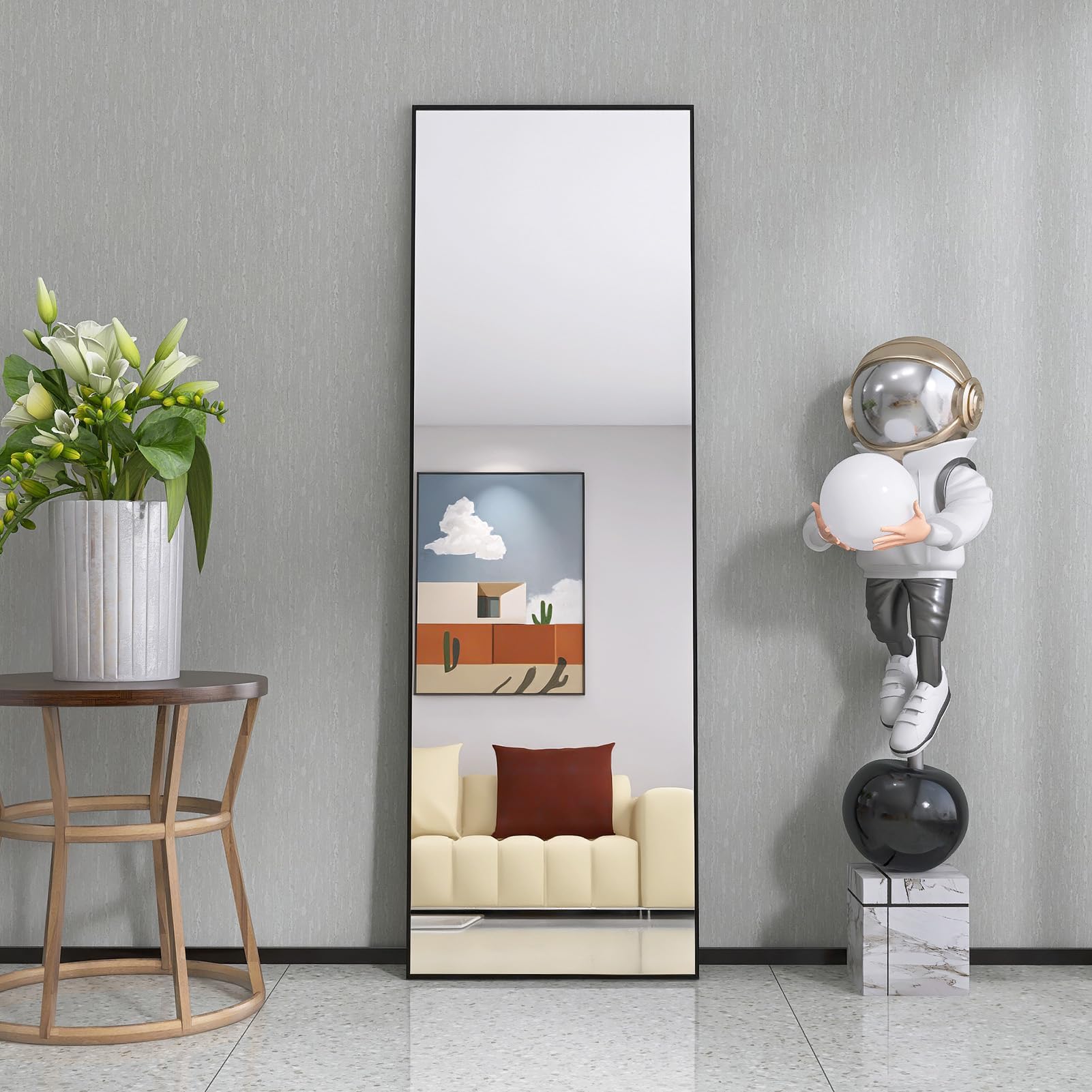 Specchio integrale 165 x 60 specchio rettangolare su piedistallo, grande specchio da appoggio al pavimento, telaio in lega di alluminio, vetro temperato, per camera da letto, soggiorno, cabina