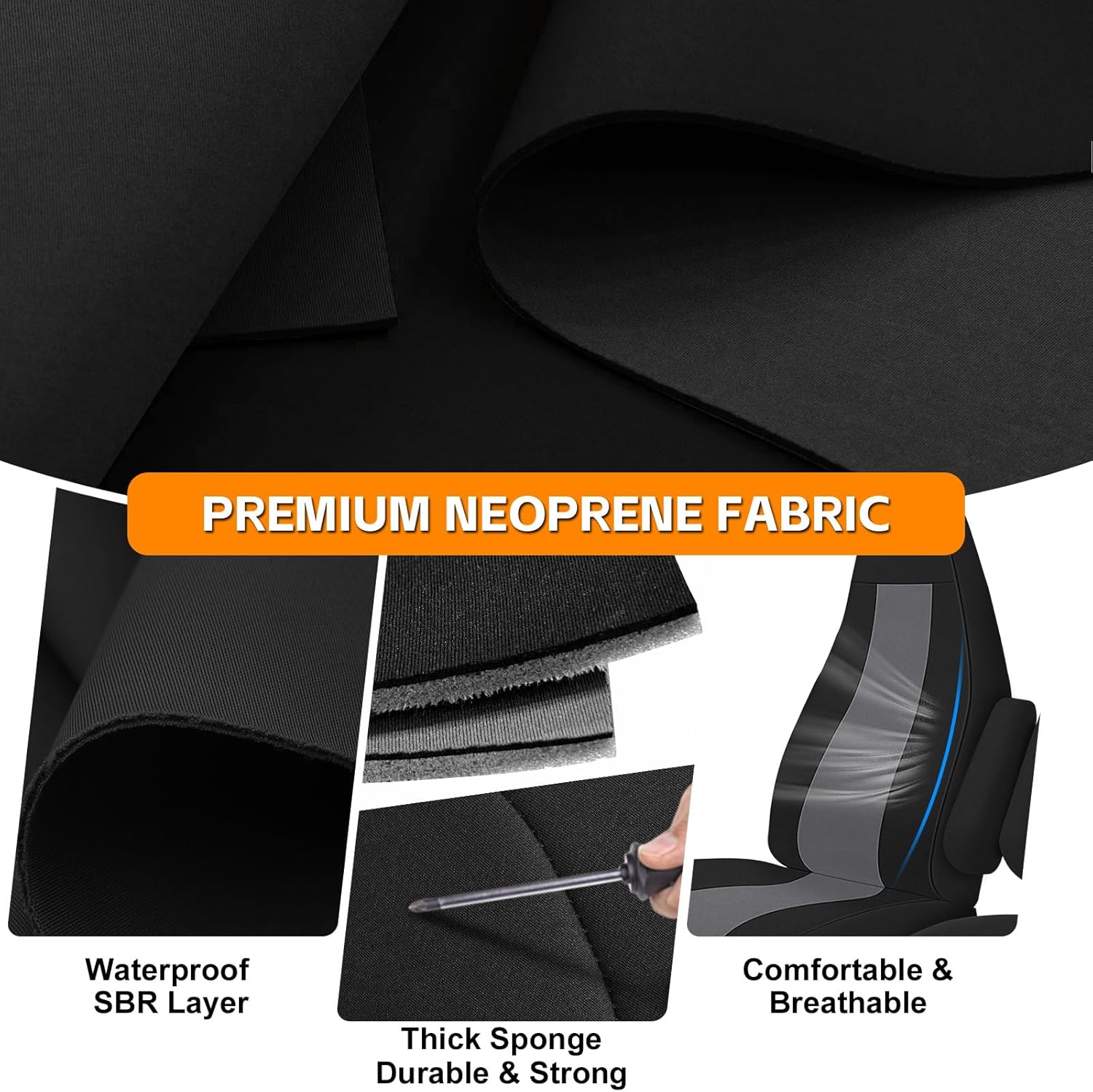 Seat Cover Compatible with 1996-2009 Chevy Express & GMC Savanna, Front Captain Chairs with Molded Headrests & Inside Armrest, Black and Charcoal