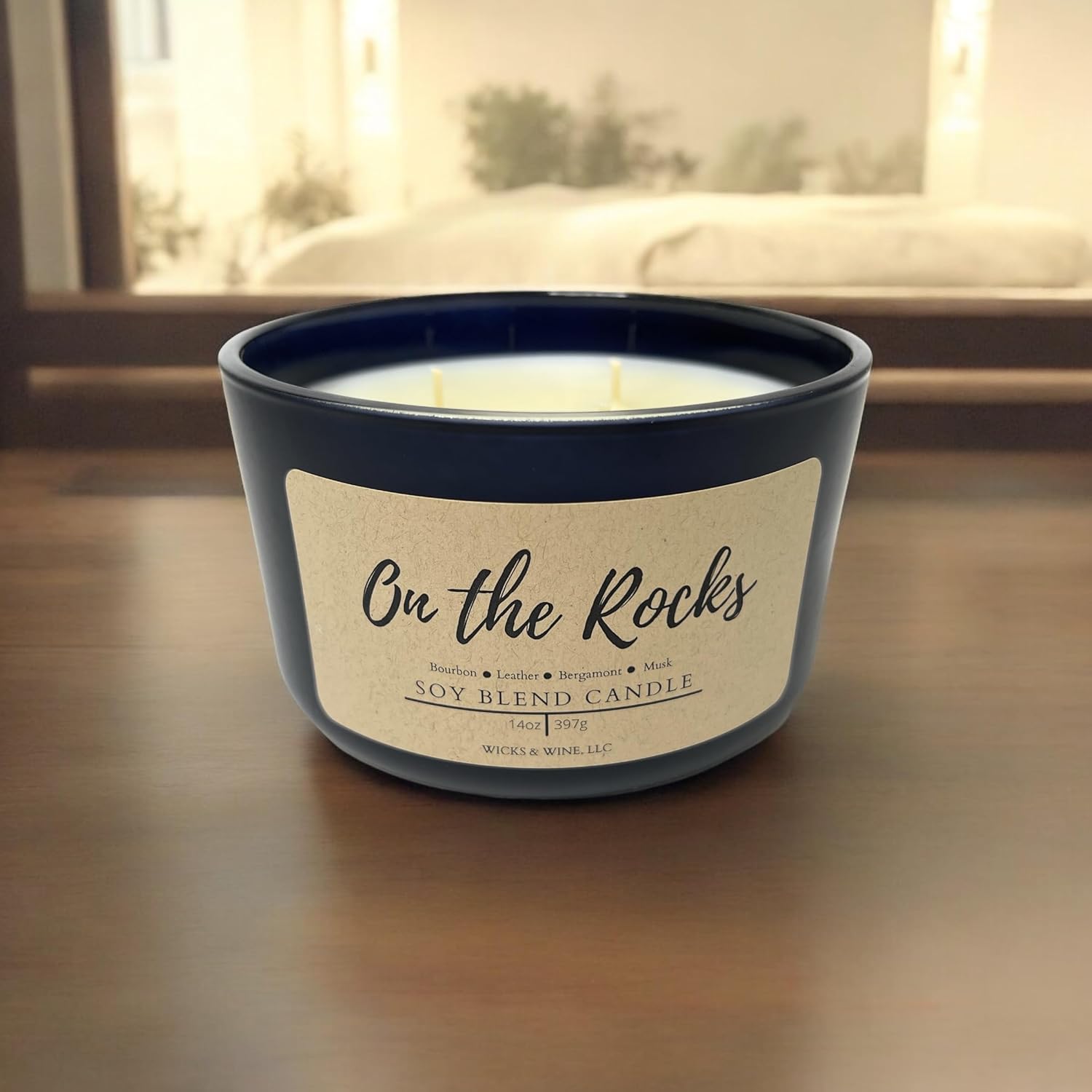 Wicks & Wine Soy Blend 3-Wick Cotton CORE Candle 14oz (On The Rocks)