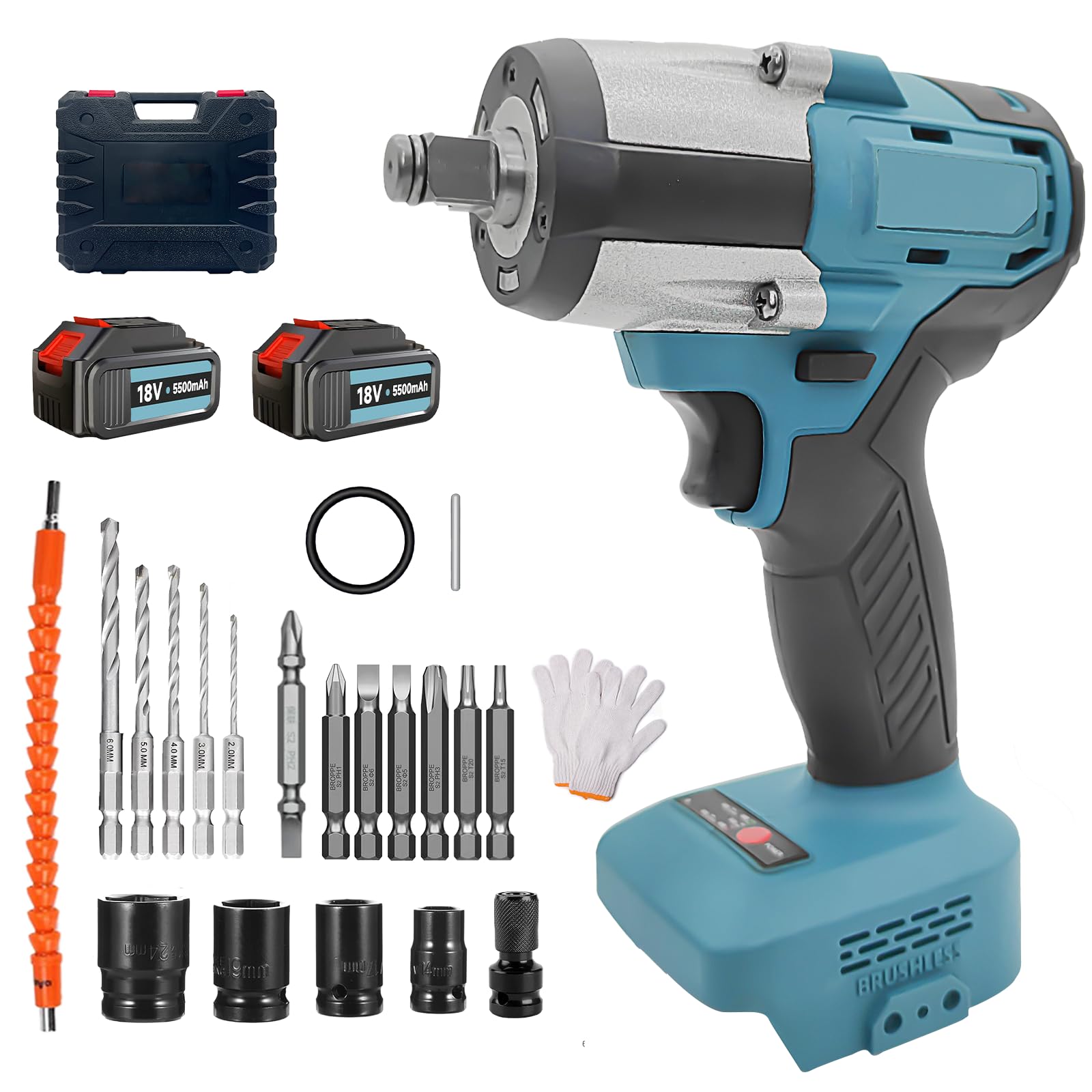 Atornillador de impacto a batería para Makita, 520Nm. Atornillador de impacto eléctrico sin escobillas con 2 baterías de litio de 5,5 Ah, atornillador de impacto eléctrico de 1/2 pulgada