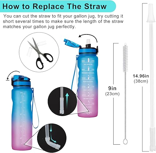 Miniatura 3 de Paquete de 8 popotes de repuesto para botella de agua de 1/medio galón (jarra de 64 onzas/128 onzas), popote de silicona reutilizable cortado corto