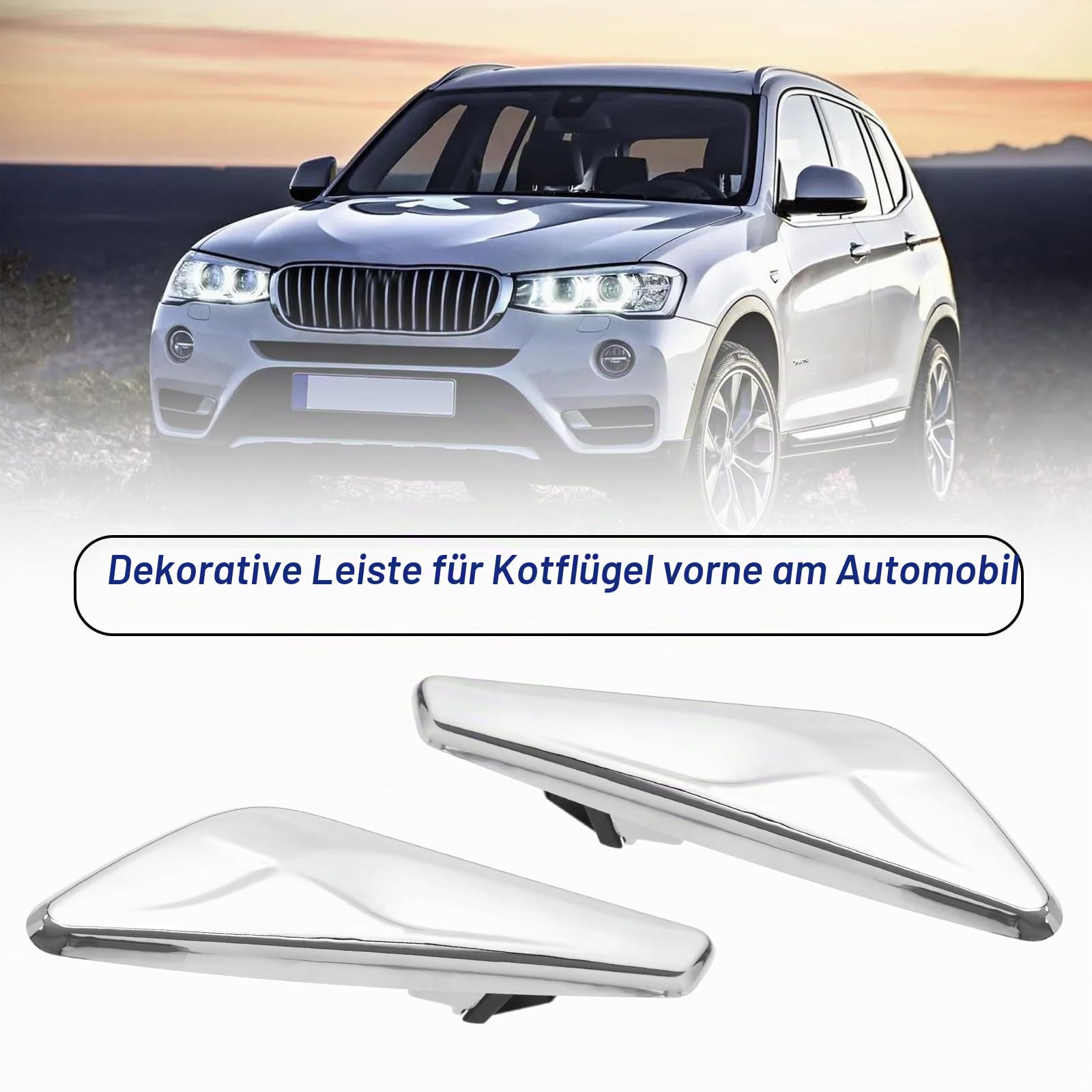 1 Paar vordere Kotflügelverkleidung Chrom kompatibel mit BMW X3 F25 X4 F26 2013-2017 51117338570 51117338569 Rechts Links Seite Kotflügel Finisher Abdeckung