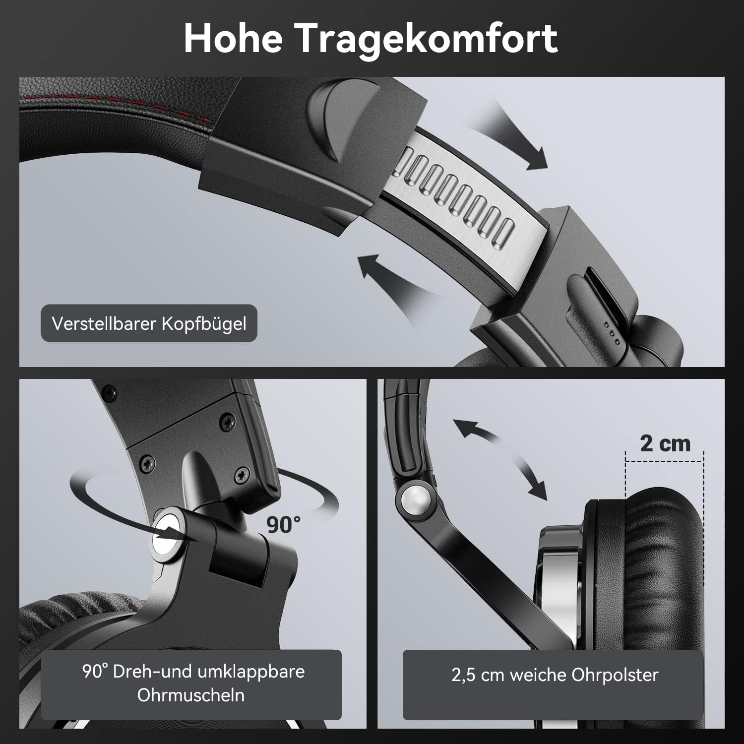 OneOdio Over Ear Kopfhörer mit Kabel, 50mm Treiber, Bassklang, 6.35 & 3.5mm Klinke, Share-Port, Geschlossene DJ Headphones für Studio, Podcast, Monitor, Handy, PC, MP3/4 (Pro-10 Schwarz)