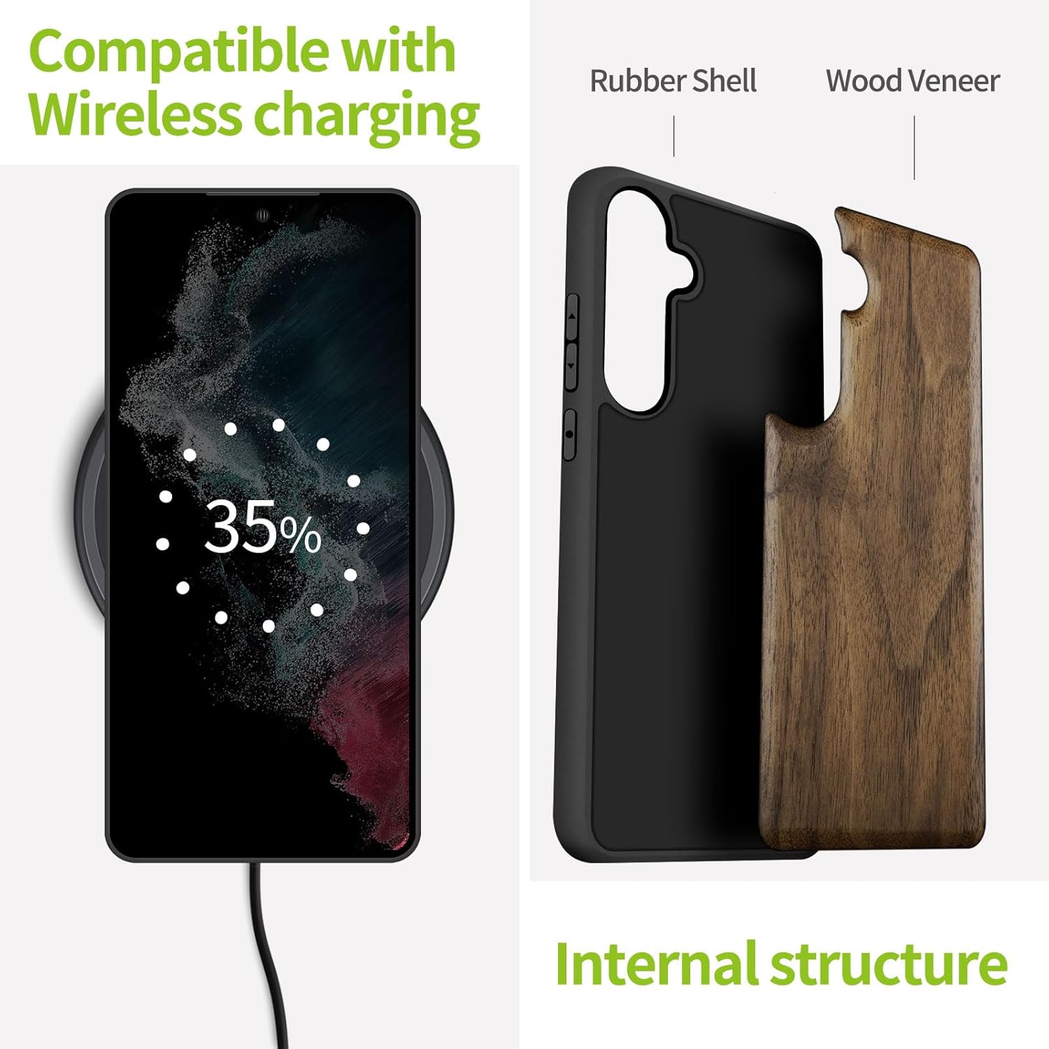 Carveit Wood Case for Galaxy S24 Case [Natural Wood & Black Soft TPU] Shockproof Protective Cover Unique Wooden Design Compatible with Samsung S24 (Natural Wood-Walnut)