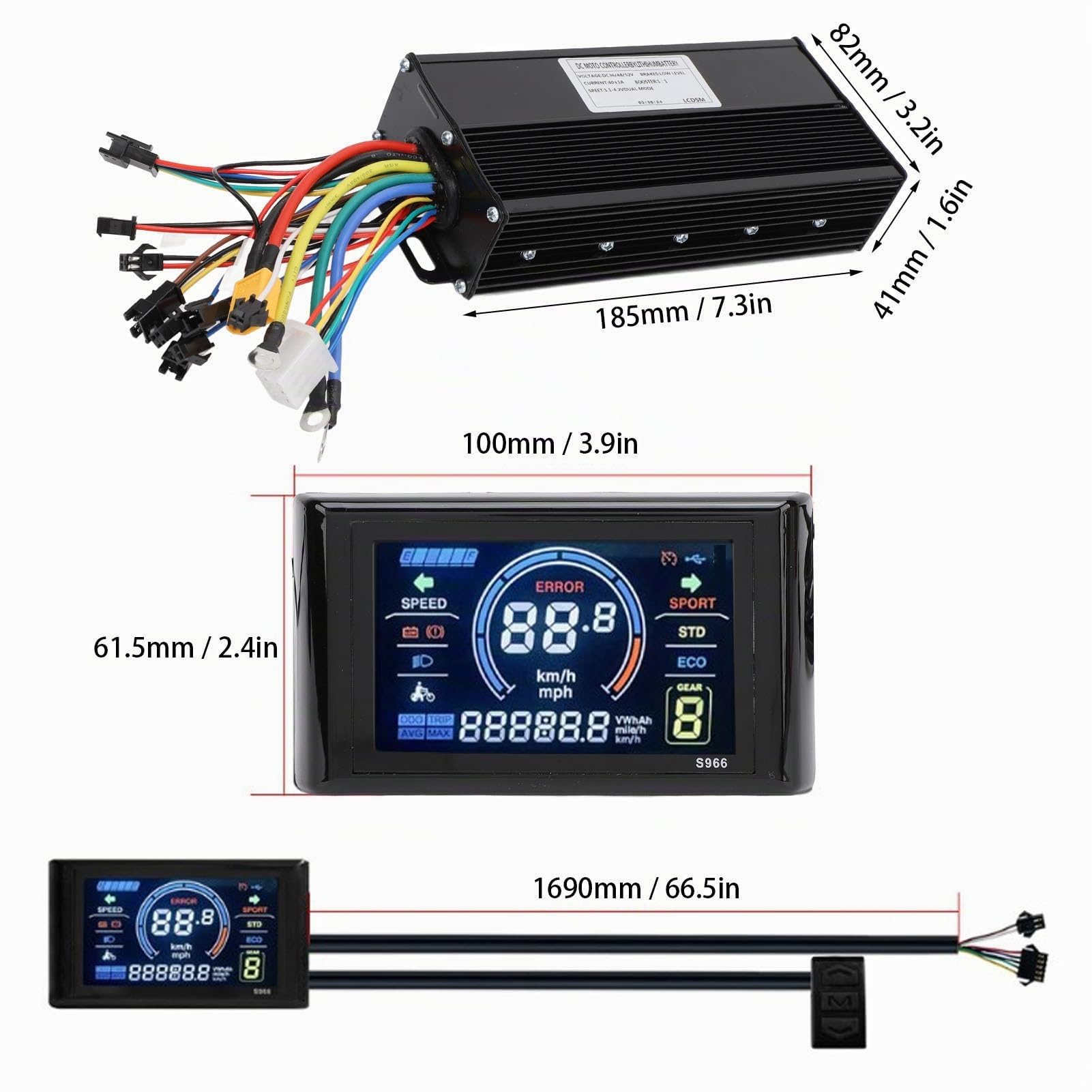 Kit de Controlador de Scooter Eléctrico, 36V 48V 52V 1500W 2000W 40A Controlador de Onda Sinusoidal 3 Mode Motor de Velocidad con S966 Color LCD Display
