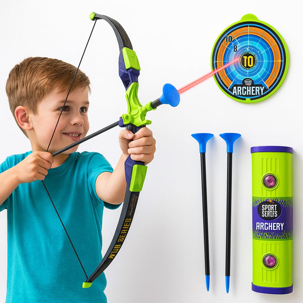 Toyana Archery Bow and Arrow with Light-Up Target & Quiver Shooting Set, 3 Suction Cup Arrows Indoor Outdoor Shooting Game for Kids Boys Girls Youth Toy Archery Set Sport Series Gift for Ages 3+ Years