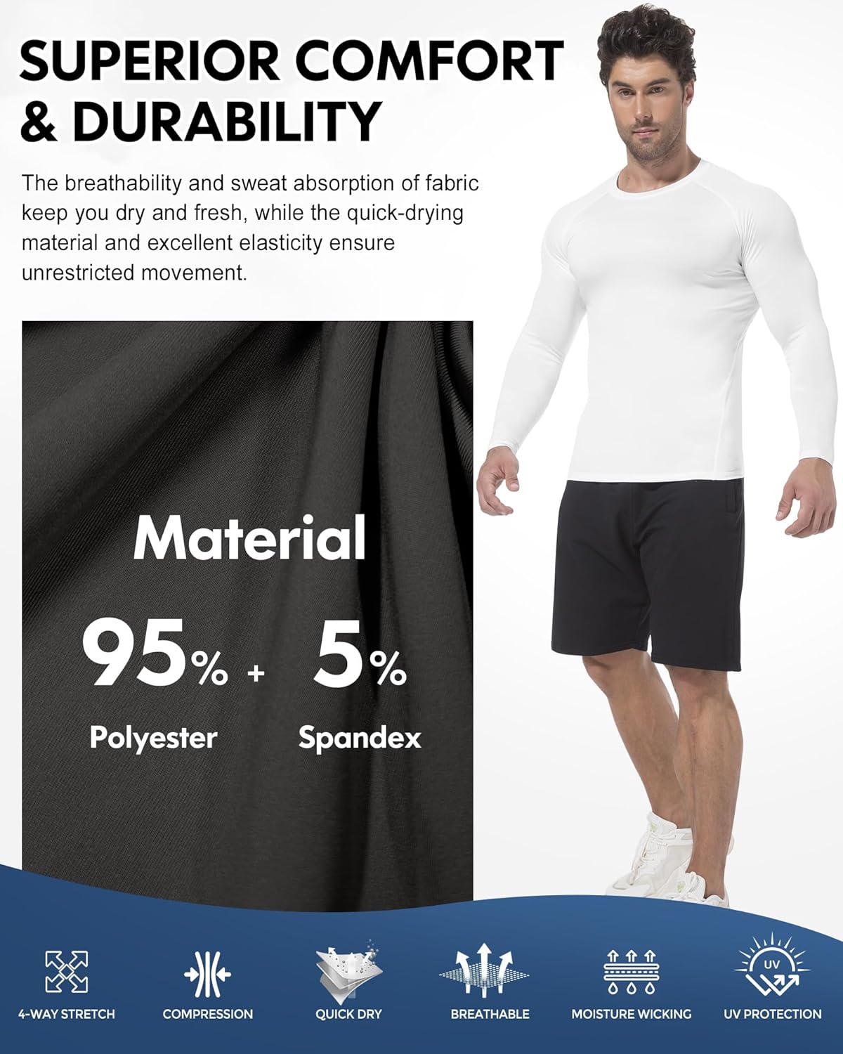 CL convallaria 4 or 5 Pack Mens Compression Shirt Workout Rash Guard Long Short Sleeve Undershirts for Athletic Gym Running - Image 3
