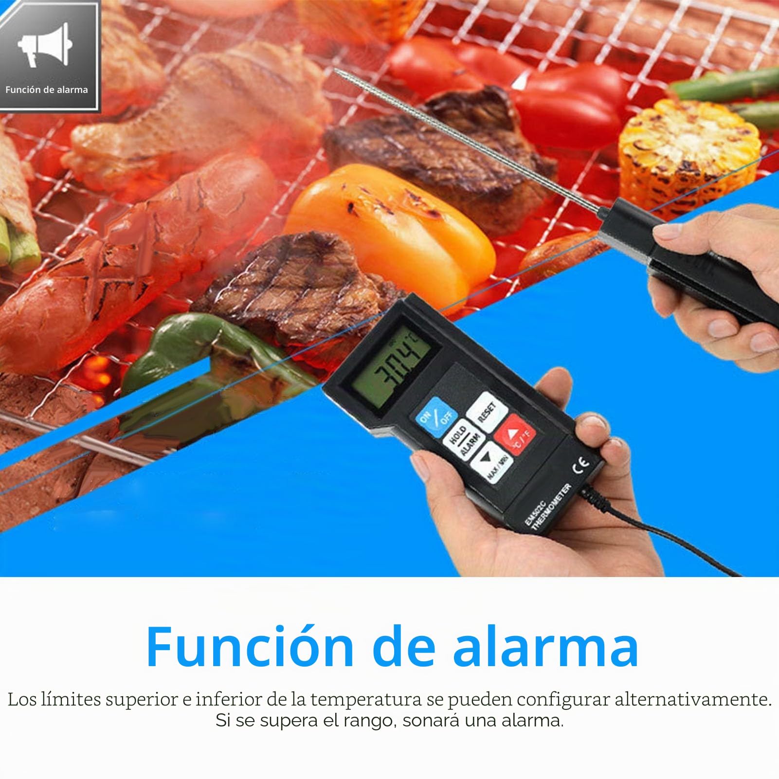 Termómetro Electrónico de Alta Precisión EM502C Termómetro Digital de Lectura Instantánea para Carne Termómetro de Cocina Termómetros Alimentos Digital para Carne BBQ Comida