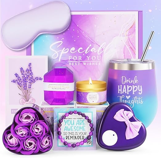 ❤Mother's day❤ MUJUZE Drink Happy Thoughts Gifts for Women, Wellness Wine Mug, Gift Set