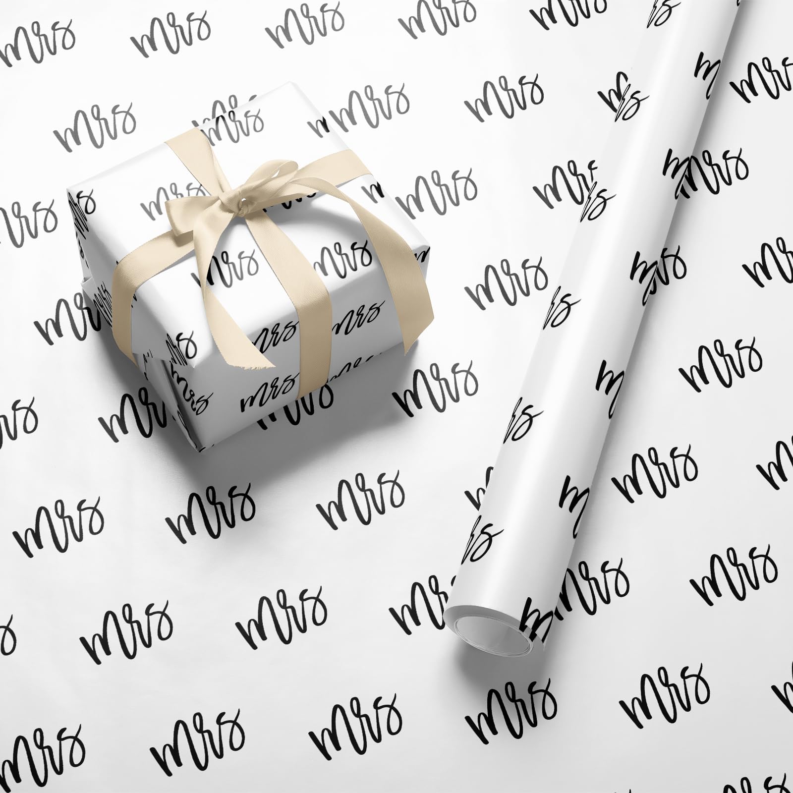 Mrs Bridal Wrapping Paper Roll - Wide 59.4cm x 3.6m Black Script Gift Wrap for Wedding, Bridal Shower, Engagement, Bride, Hen Party and Congratulations