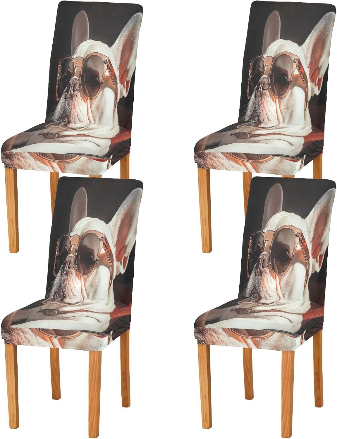 ALAZA Chair Covers for Dining Room, French White Bulldog in Sunglasses Driving Car Stretch Chair Cover Sets Chair Protector Removable Washable for Ktichen Restaurant Hotel