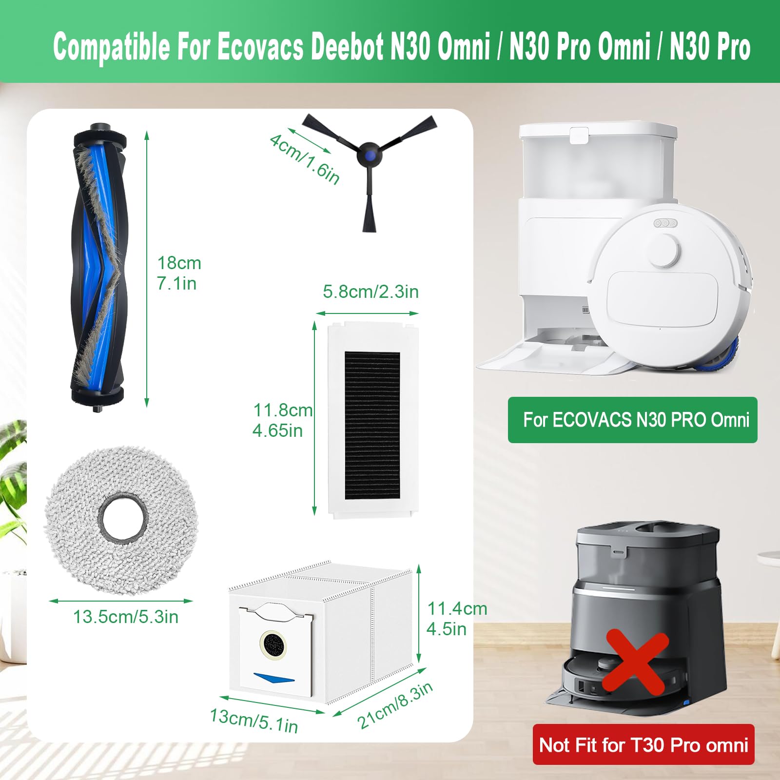 Lingettes & Support De Rechange Pour Ecovacs Deebot N30, T30 - Compatible Aspirateurs Robots