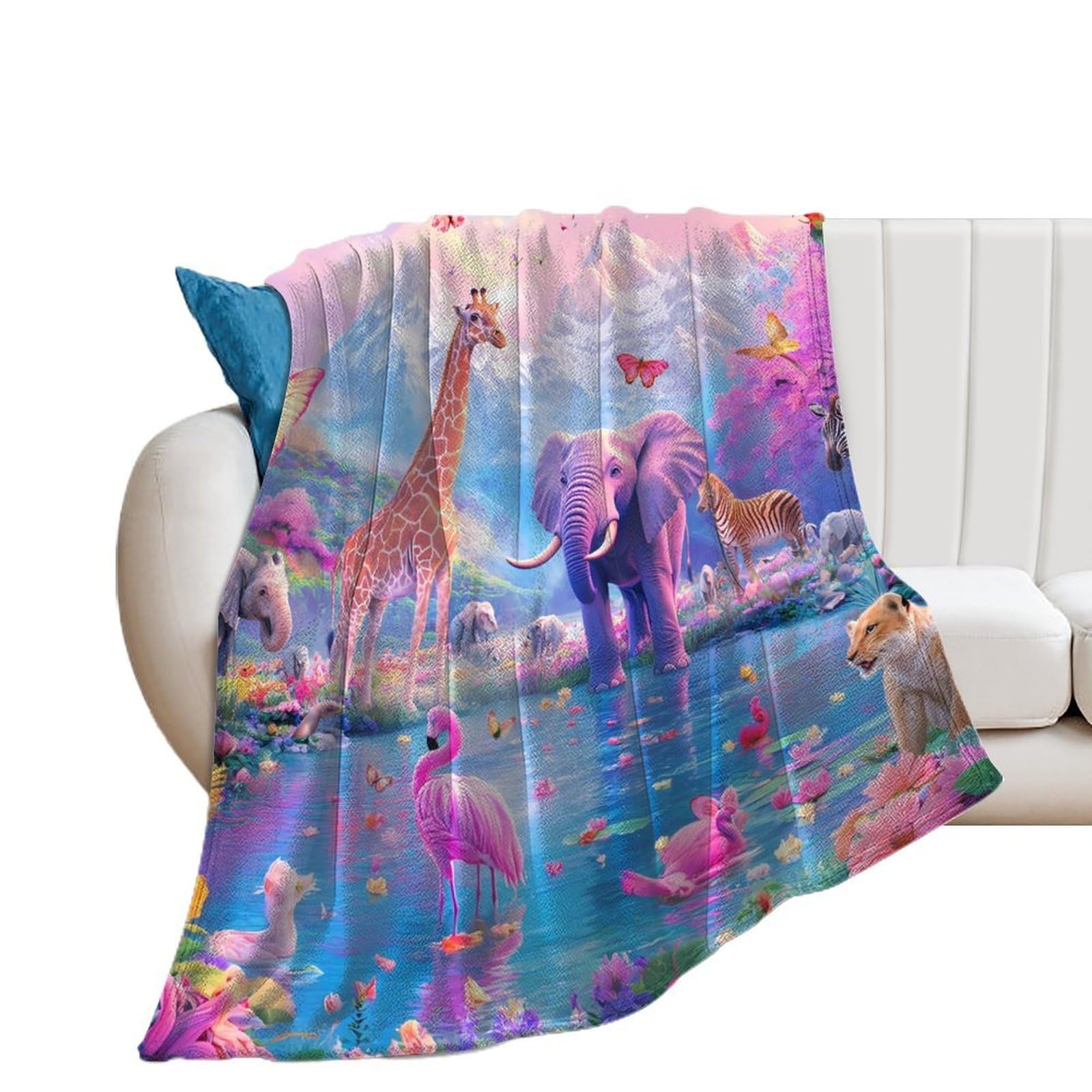 OUTBDNVFSA Elephant Giraffe Flamingo Butterfly Throw Blanket Lightweight Summer Blankets for Bed Sofa Camping Travel