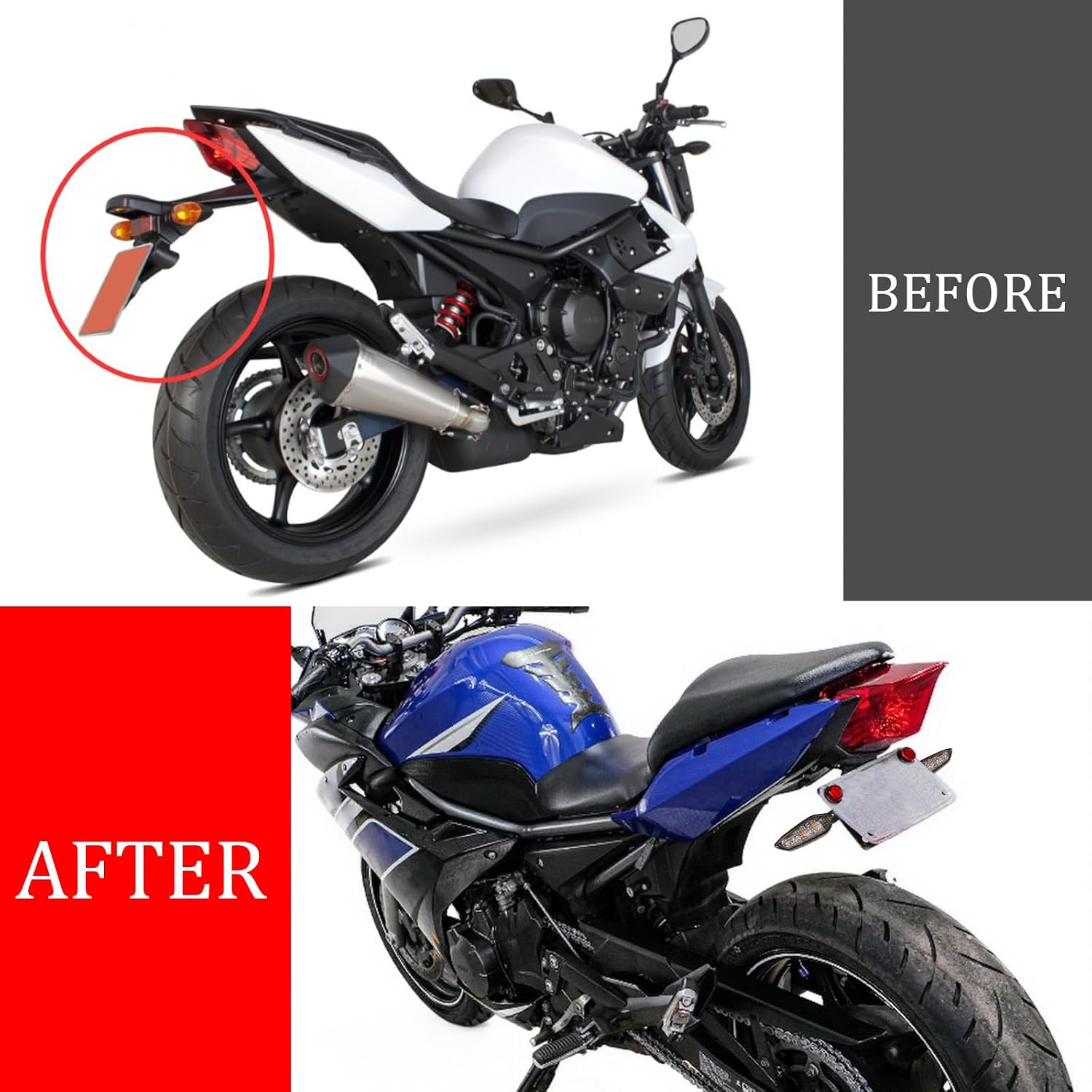FZ6R Fender Eliminator Kit Compatible with XJ6N XJ6 Diversion XJ6 Diversion F FZ-6R Tail Tidy License Plate Mount with Turn Signals Rear & LED License Plate Light (Clear)