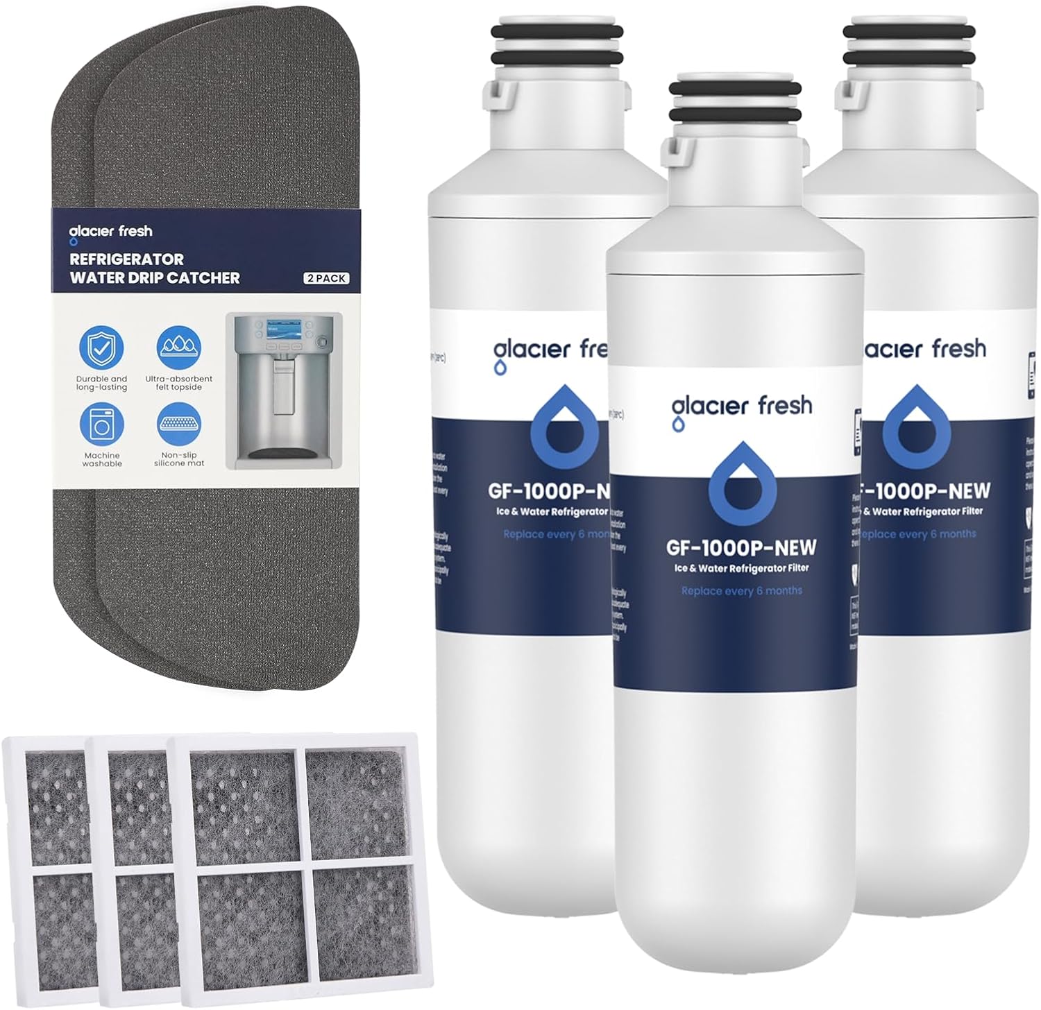 GLACIER FRESH LT1000PC Replacement Water Filter and Cuttable Refrigerator Drip Catcher Combo Pack