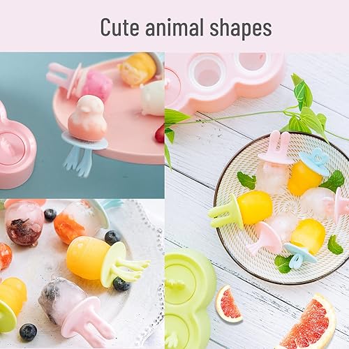 Miniatura 3 de Moldes de mini paletas para niños y bebés, con formas de animales, 6 piezas, máquina de hacer paletas de hielo, sin BPA, de silicona, para hacer