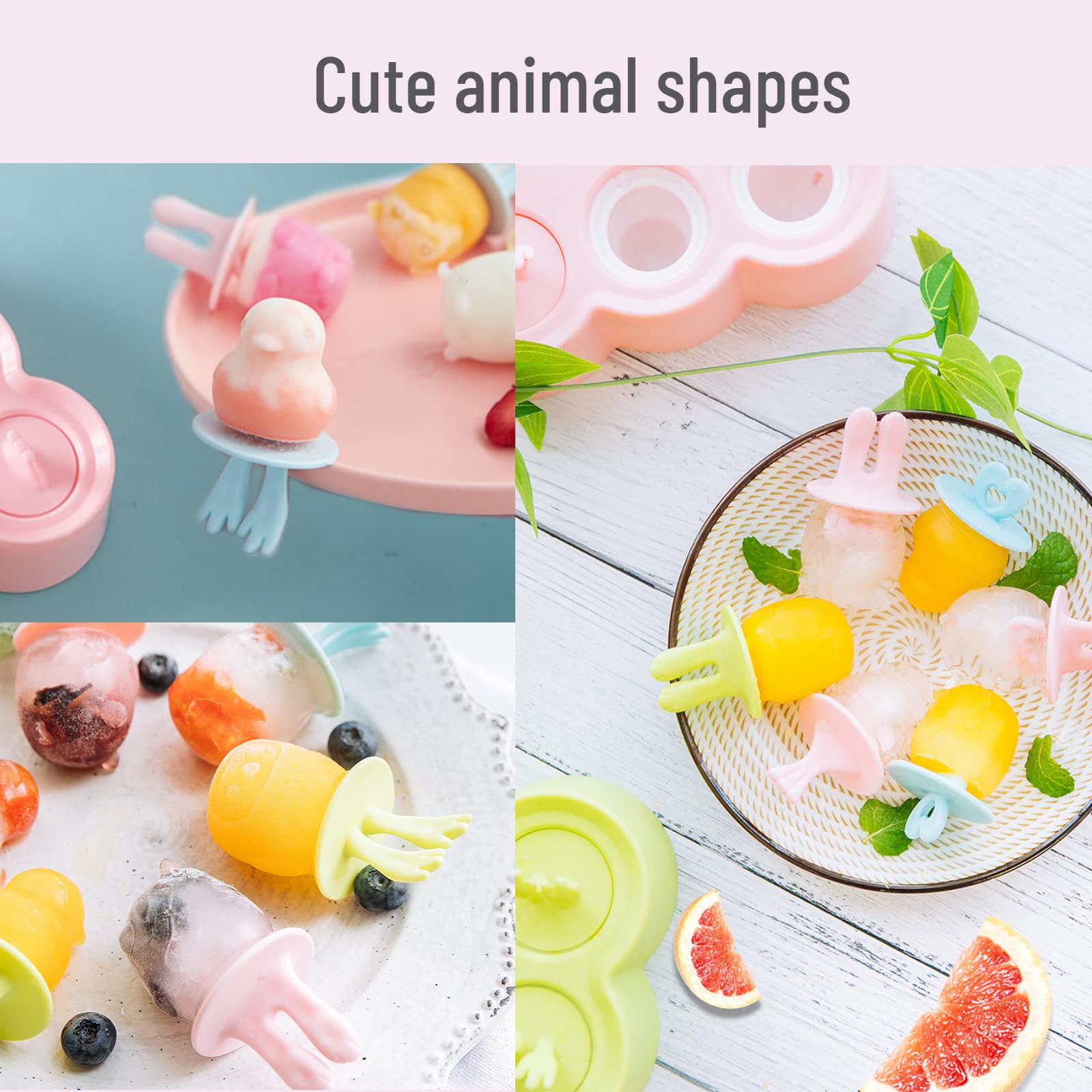 Lot de 6 mini moules à glace réutilisables en silicone sans BPA pour enfants et bébés - Motif animaux mignons - Vert