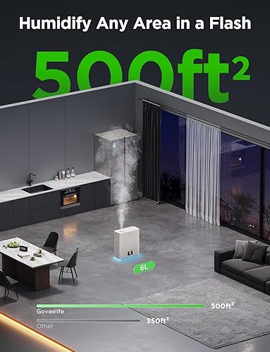Miniatura 6 de GoveeLife Humidificadores inteligentes para dormitorio, habitación grande, humidificador de aire WiFi de llenado superior de 6 L, modo automático,