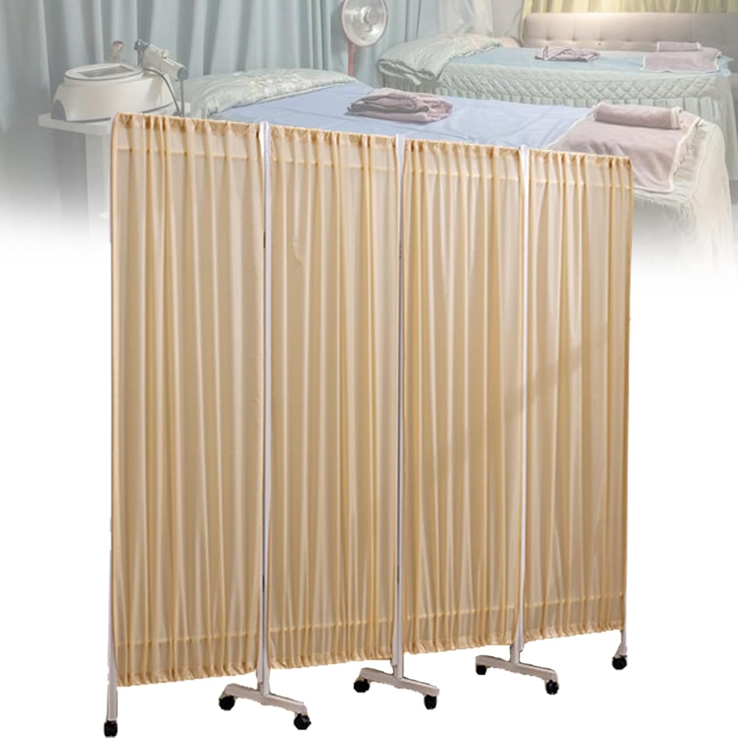4 Panel Medical Privacy Screens, Freestanding Fabric Mobile Folding Partition Privacy Screens, Medical Privacy Screen with Lockable Wheels for Hospital, Clinics,Yellow