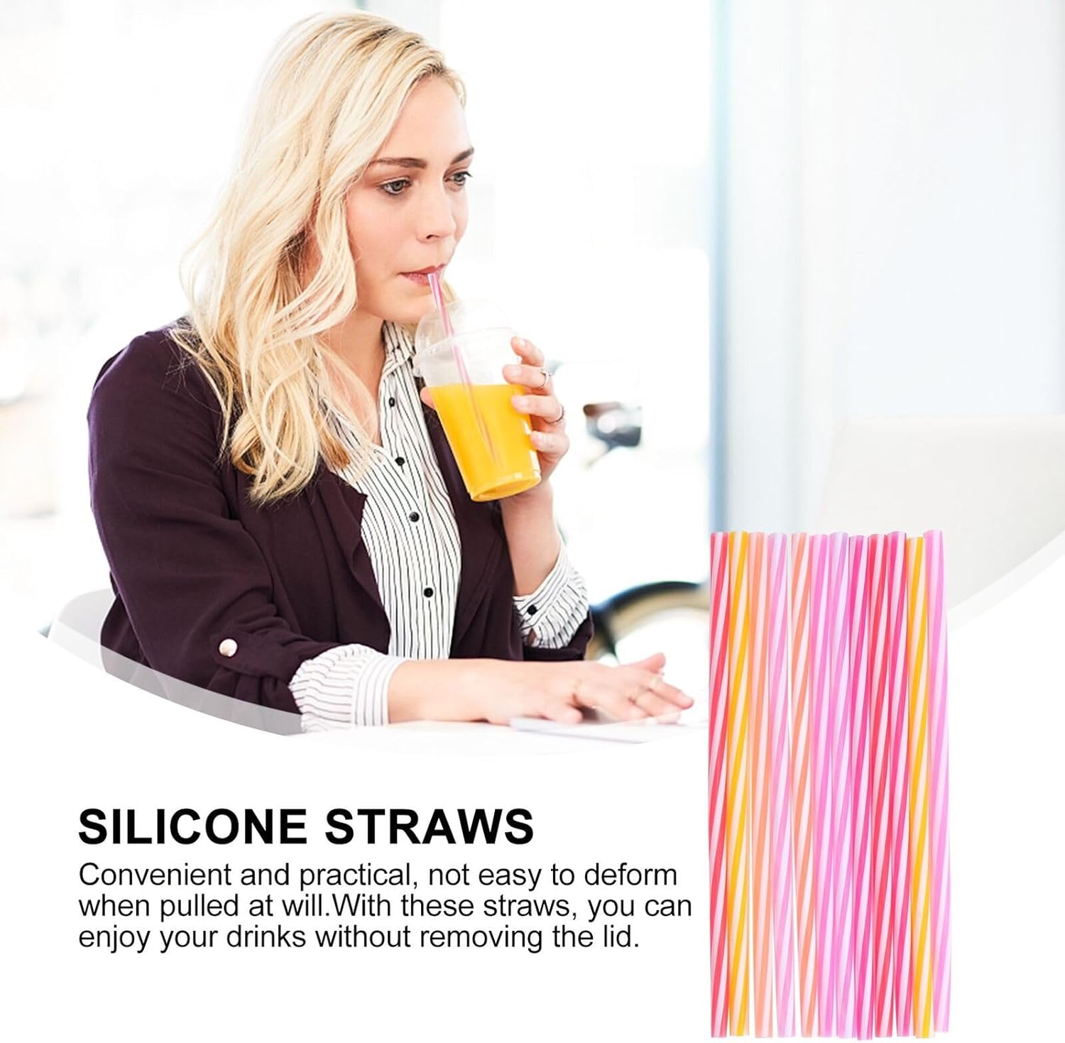12pcs Colorful Folding Silicone Straws Leak-proof Reusable Coffee and Beverage Straws for Travel and Household Use Random Color