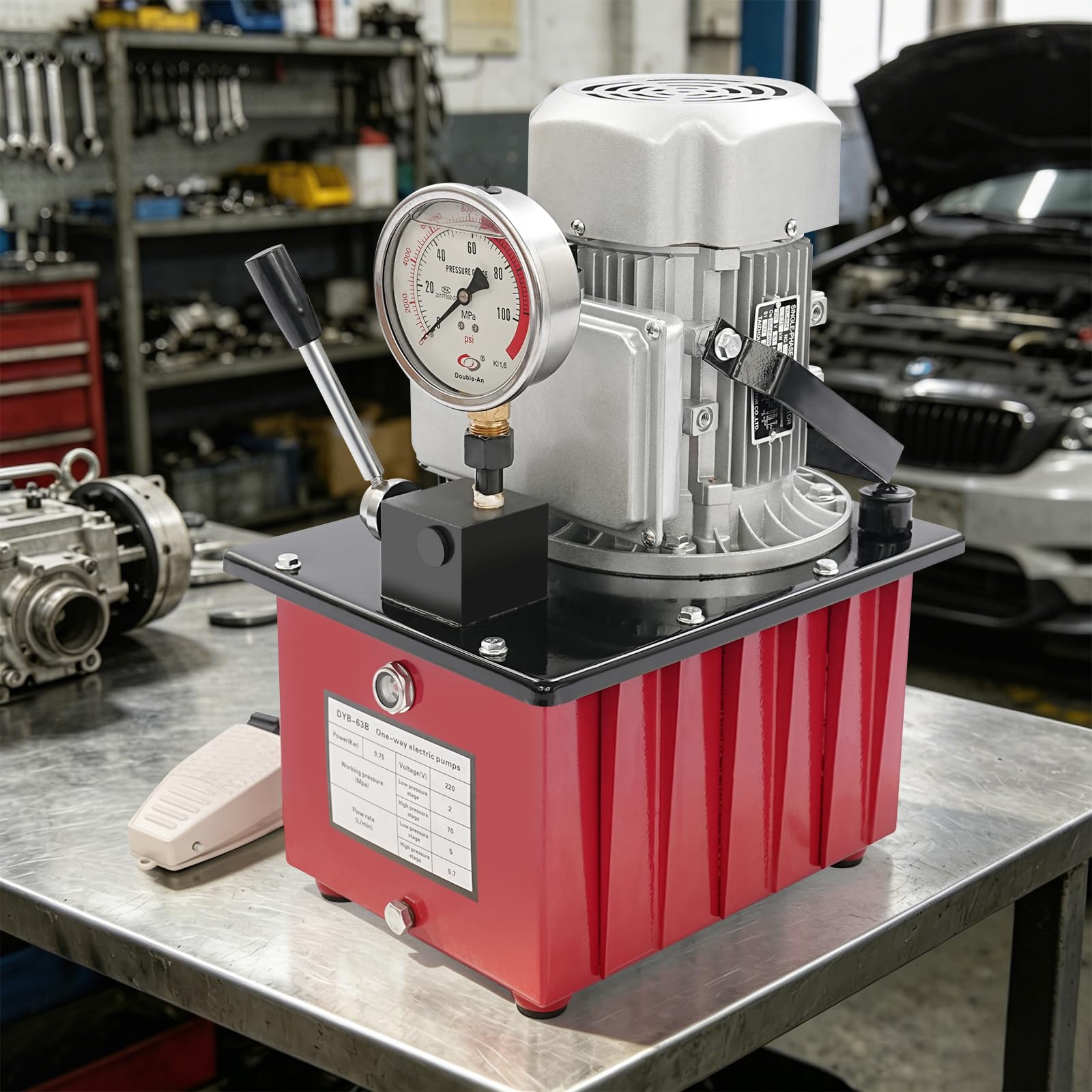 Hydraulikpumpe Elektrisch 70MPa, Elektrohydraulische Pumpe 0,75KW mit Fußpedal, Hydraulikaggregat 7L Öltank, Hochdruckpumpe für Hydraulischer Zylinder, Hydraulikpresse, Hebewerkzeug & Biegewerkzeug