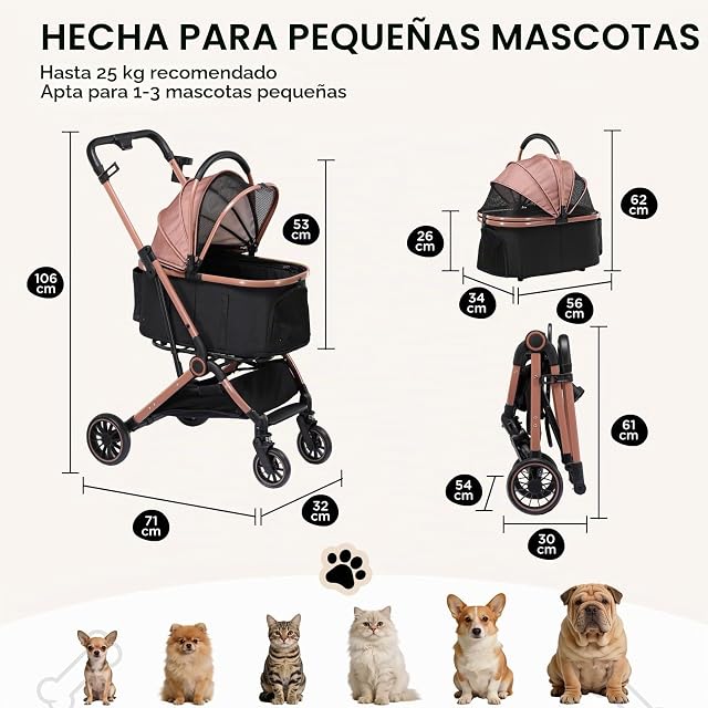 Foto 2 de 8 de GTPLAYER Cochecito plegable para perros hasta 25 kg, 4 en 1