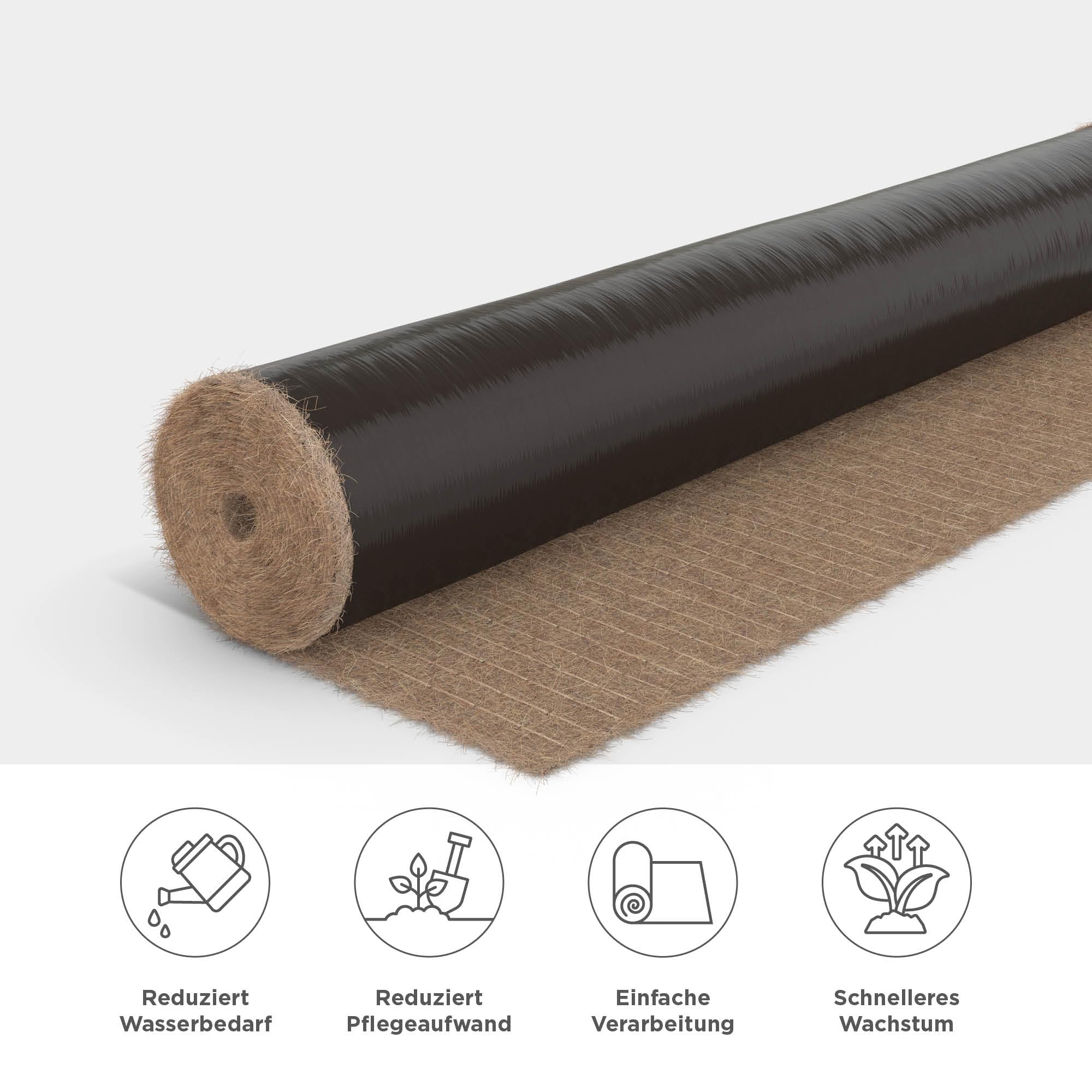 blizz-z Mulchmatte mit Kokos und Unkrautschutzfolie 1,20 m x 30 m (1 Rolle) | Böschungsmatte, Erosionsschutz, Winterschutz für Grünflächen, 2-lagig, Stärke 530 g/m² - Made in Germany