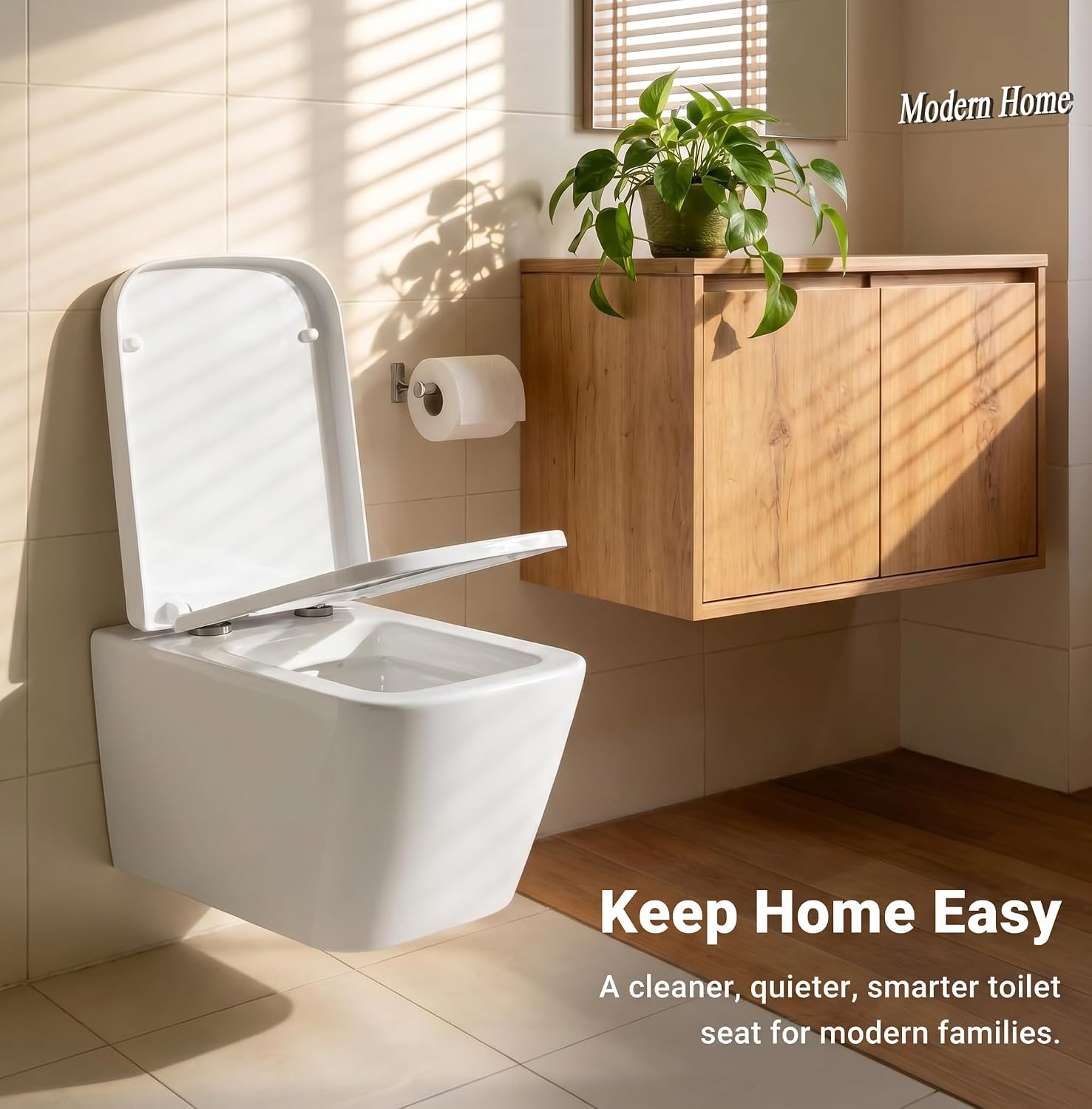 Square Toilet Seat with Soft Close & Quick Release, 16.5" x 14.3" image 2