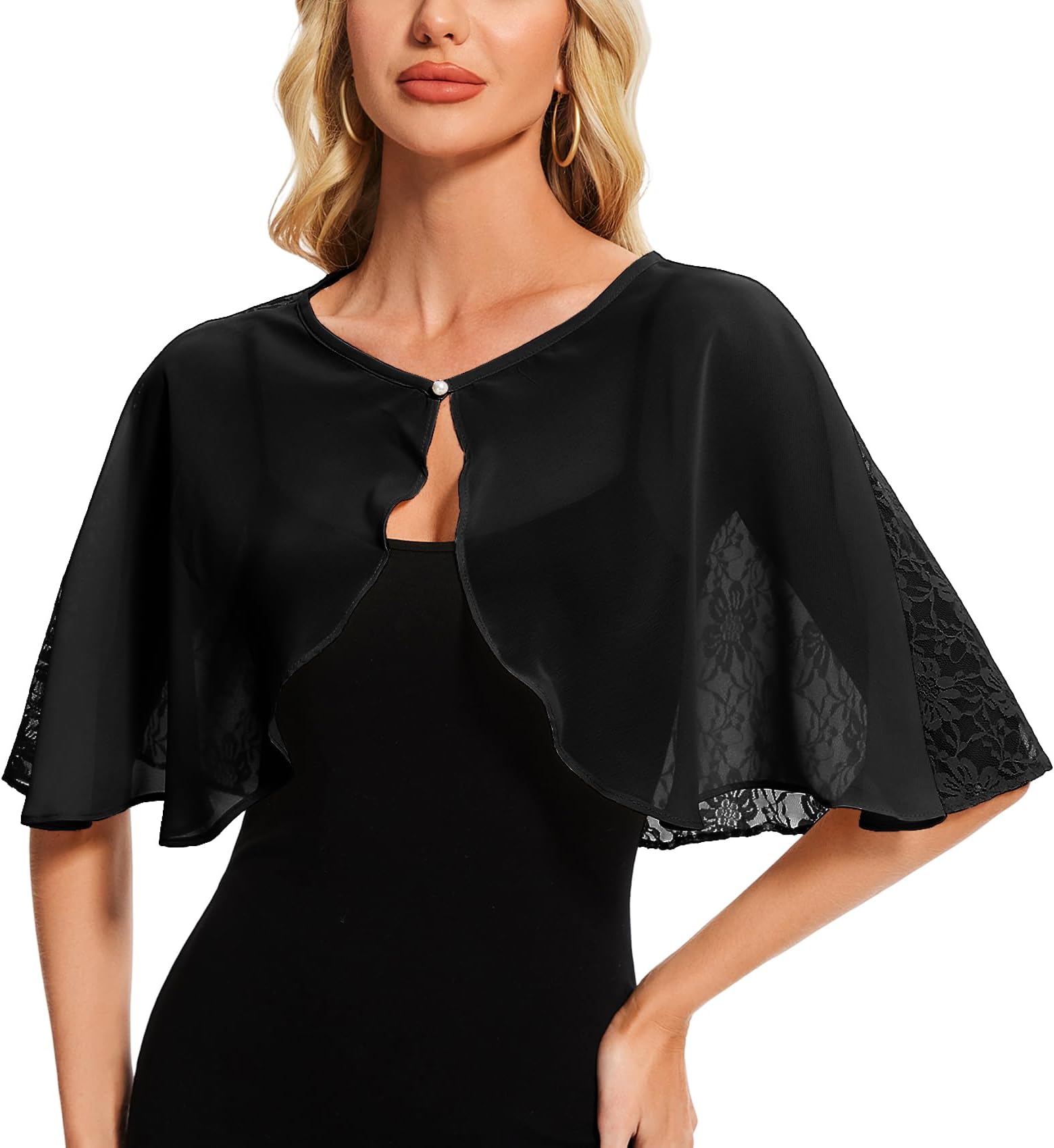 Womens Shrugs Chiffon Bolero Cardigans Floral Lace Sheer Cropped Cardigan Open Front Lightweight Top Casual Elegant Evening Wedding