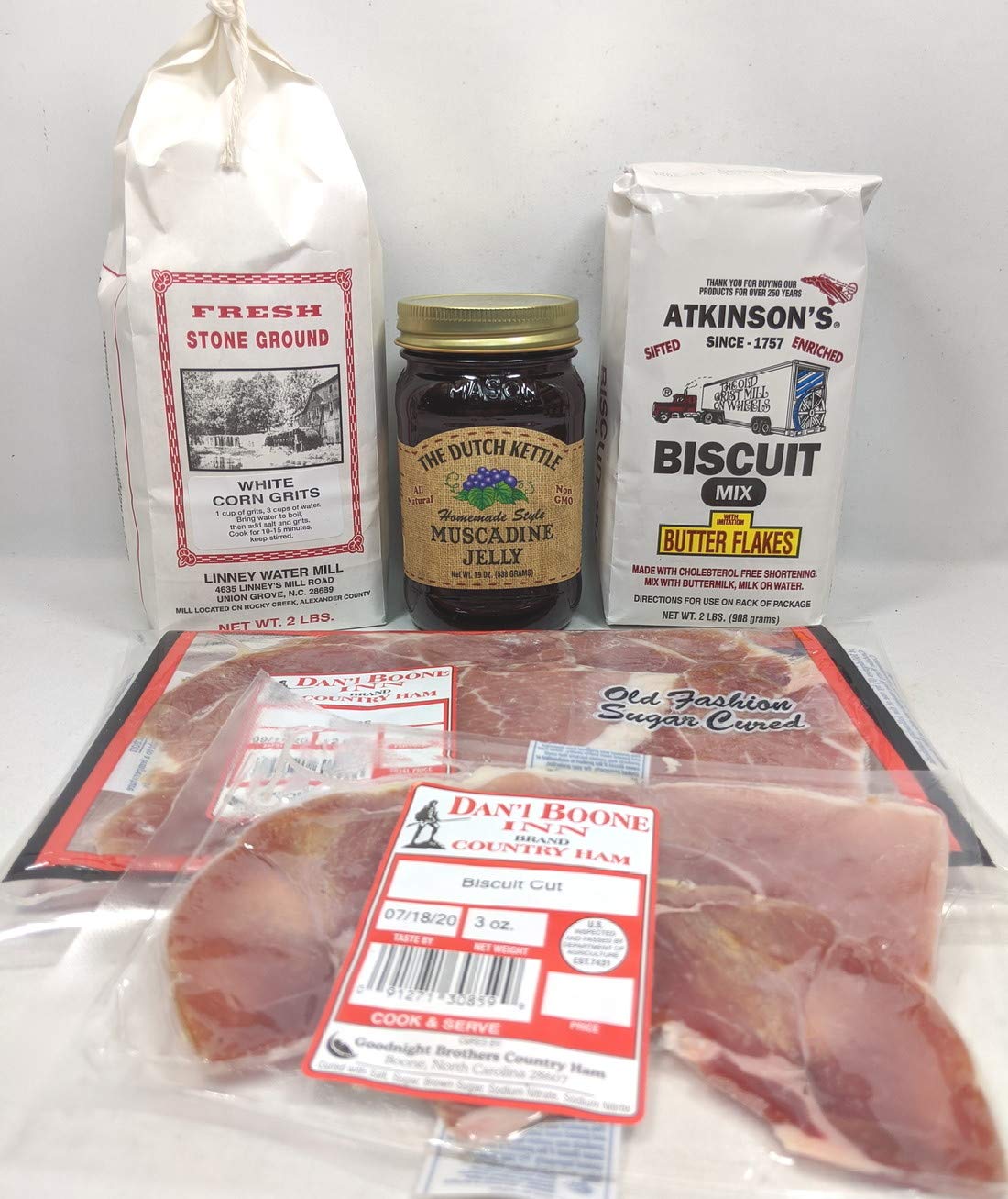Country Ham Breakfast Meal Kit With Biscuit Mix - Grits And Jelly Flavor of Your Choice (Muscadine Jelly)