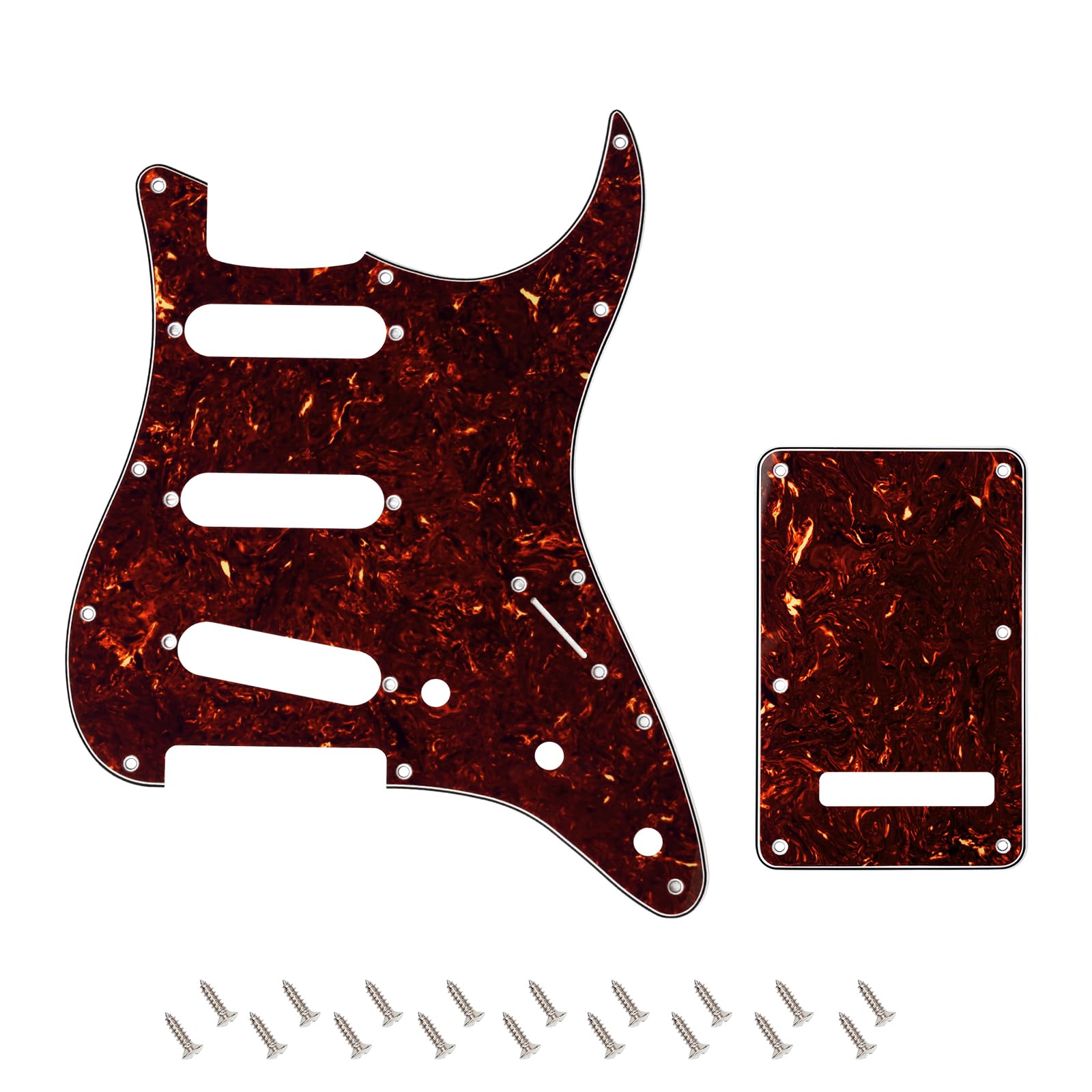 Banworks 4 Ply Strat SSS Pickguard 11-Hole Pickguard Scratch Plate with Backplate 6-Hole Trem Tremolo Cover Set for USA/Mexican Modern Style Standard Stratocaster ST JT/HB-08 Dark Brown Tortoiseshell