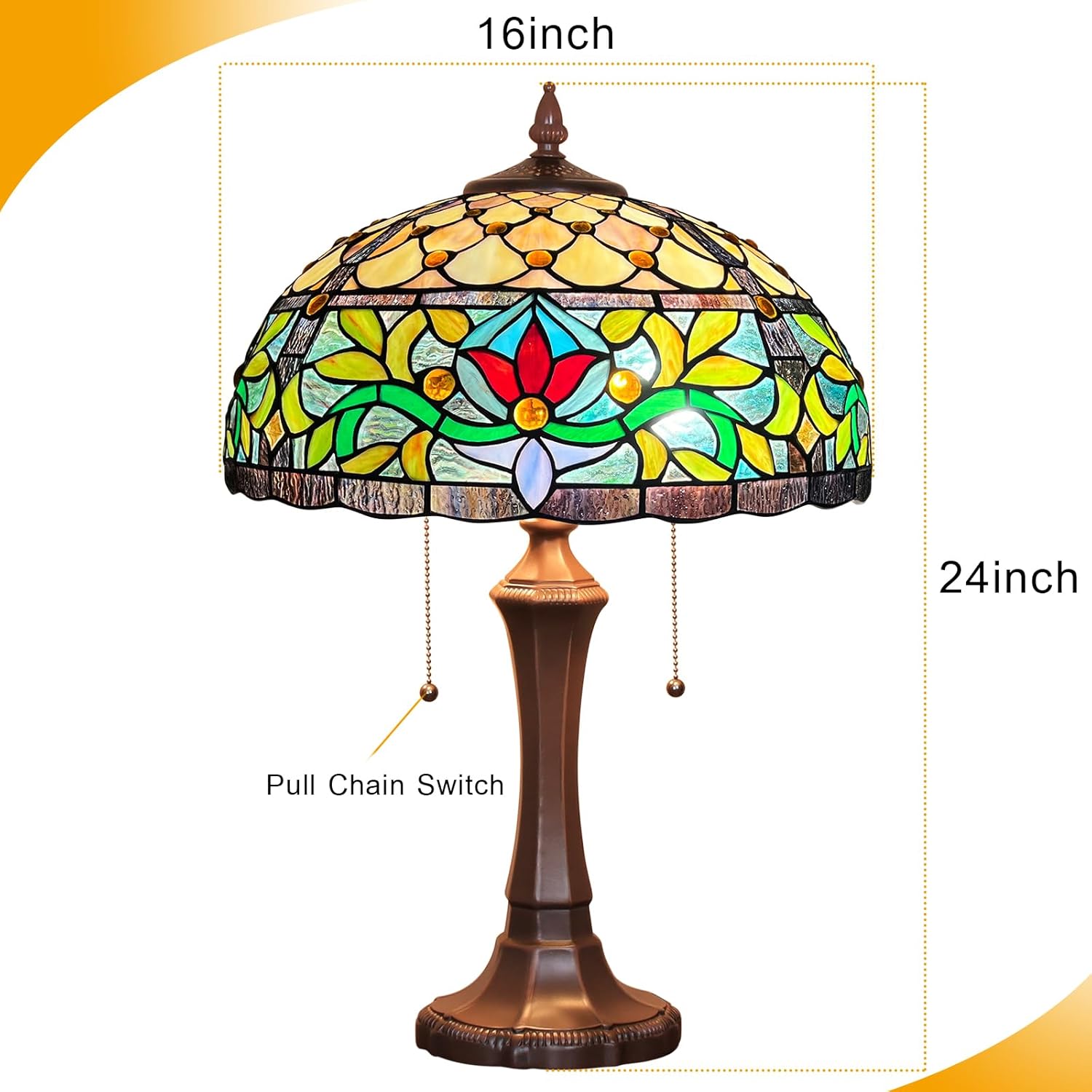 Capulina Tiffany Lamp Stained Glass Table Lamp 2-Light 16X16X24 Inches Antique Rome Victorian Art Tiffany Style Desk Lamp for Bedroom Living Room Home Office