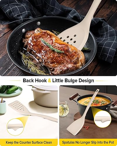 Miniatura 4 de Paquete de 2 espátulas de silicona, juego de espátulas de cocina antiadherentes con ganchos traseros, utensilios de cocina resistentes al calor, sin