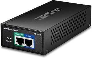 TRENDnet Gigabit PoE++ Injector, Supplies PoE (15.4W), PoE+ (30W), or PoE++ (60W), Network A PoE Device Up to 100m(328 ft), Supports IEEE 802.3af,802.at, Plug & Play, Black, TPE-117GI