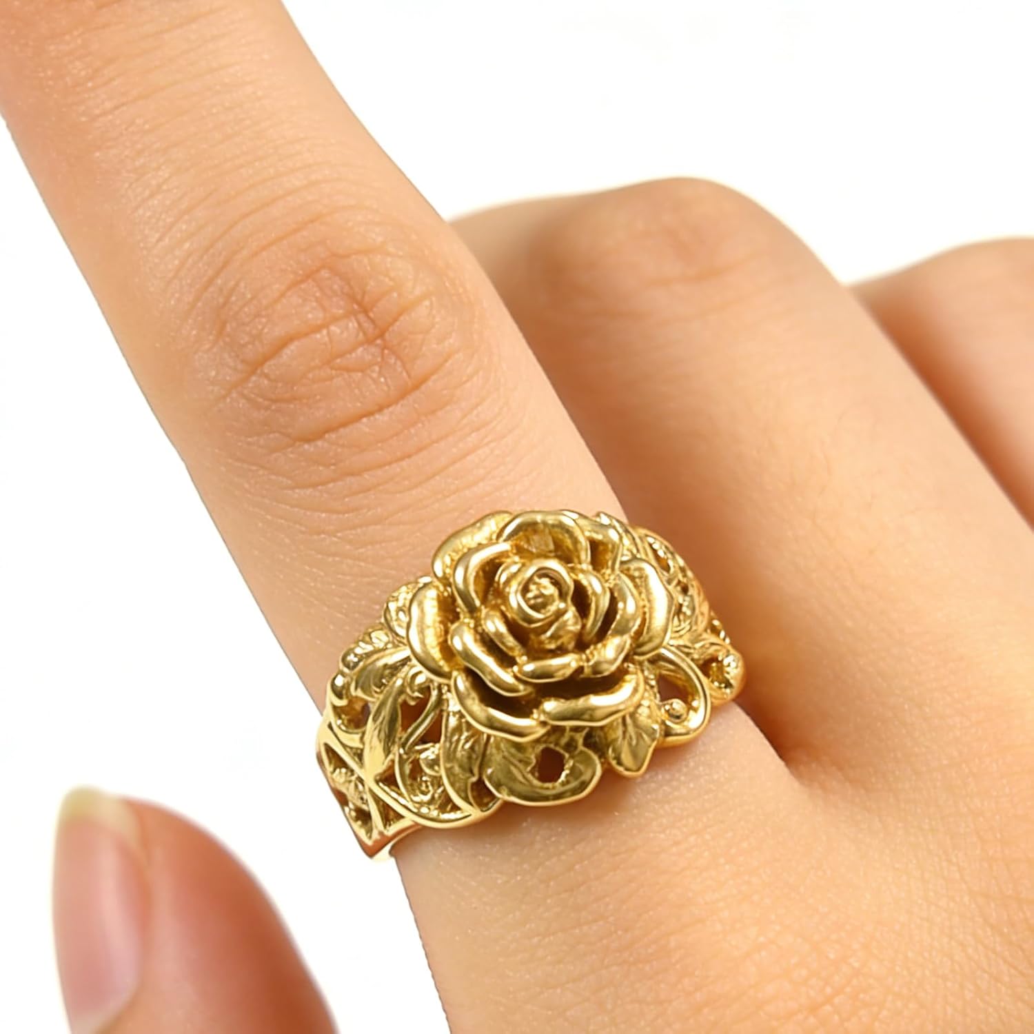 Rose Flower Ring for Women 925 Sterling Silver Gold Plated,Dainty Vintage Filigree 3D Floral Band Ring Jewelry Gifts for Her,Romantic Ring for Anniversary Wedding Engagement Daily Size:6-10