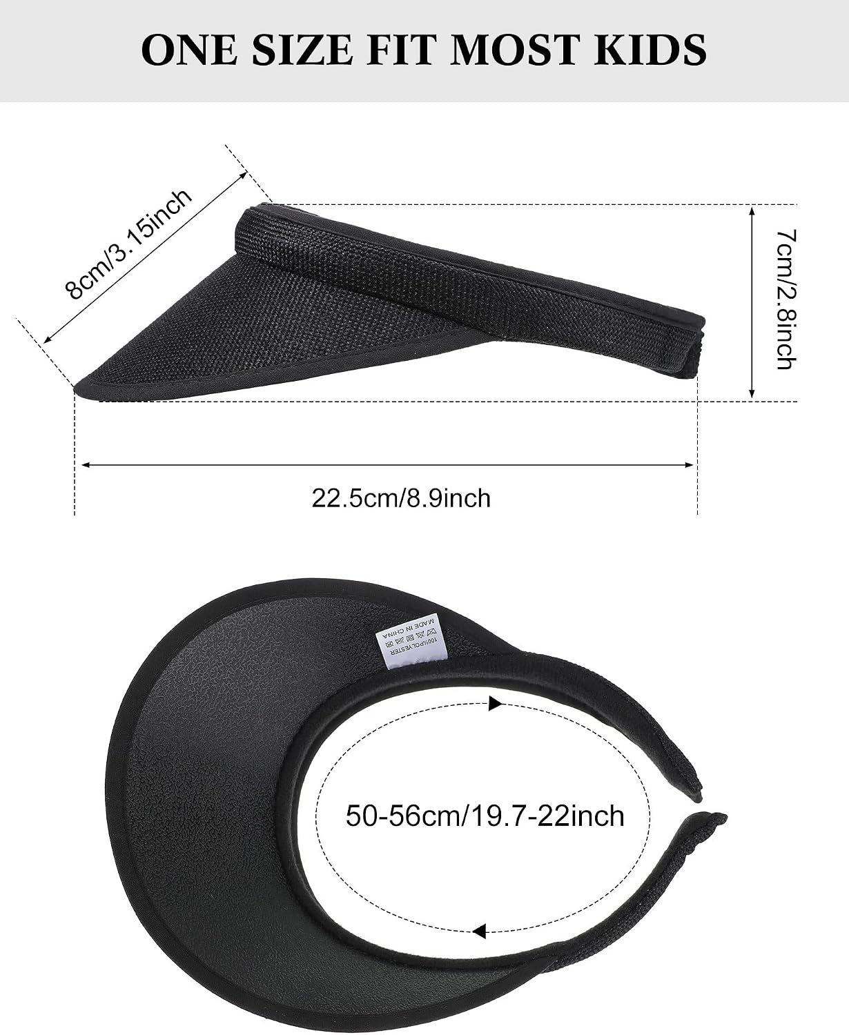 3 Pcs Kids Visor Sun Hats for Girls Boys, Adjustable UV Protection Athletic Sports Hats for Children Summer Large Brim Visor Cap for 2-7 Years Old, White Khaki Black