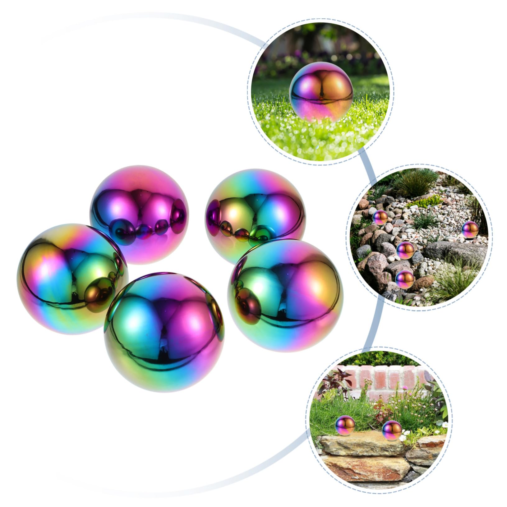 Hemobllo Sfera da Giardino in Acciaio Inossidabile 304 Lucida e Resistente, Palla Decorativa Rotonda 5 Pezzi Proprietà Riflettenti per Centrotavola Elegante