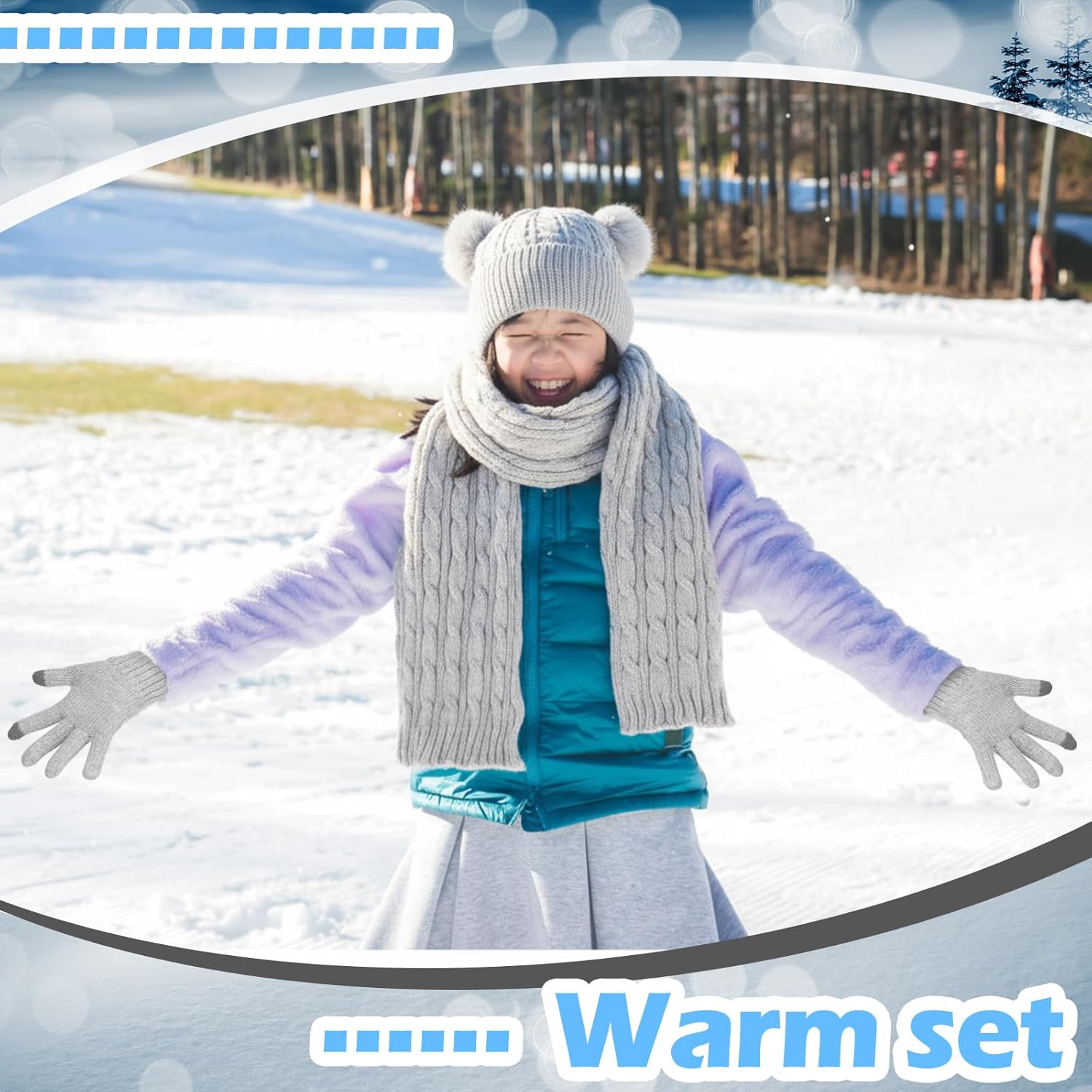 Geyoga 6 Pcs Winter Warm Fleece Knit Hat Long Scarf Touchscreen Gloves Ear Muffs Socks Sets, Winter Warm Gifts for Women