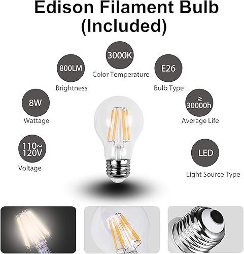 Miniatura 5 de FUDESY Paquete de 1 farol clásico de pared para exteriores de 15 13 pulgadas de alto, bombilla de filamento LED Edison regulable de 3000 K incluida,