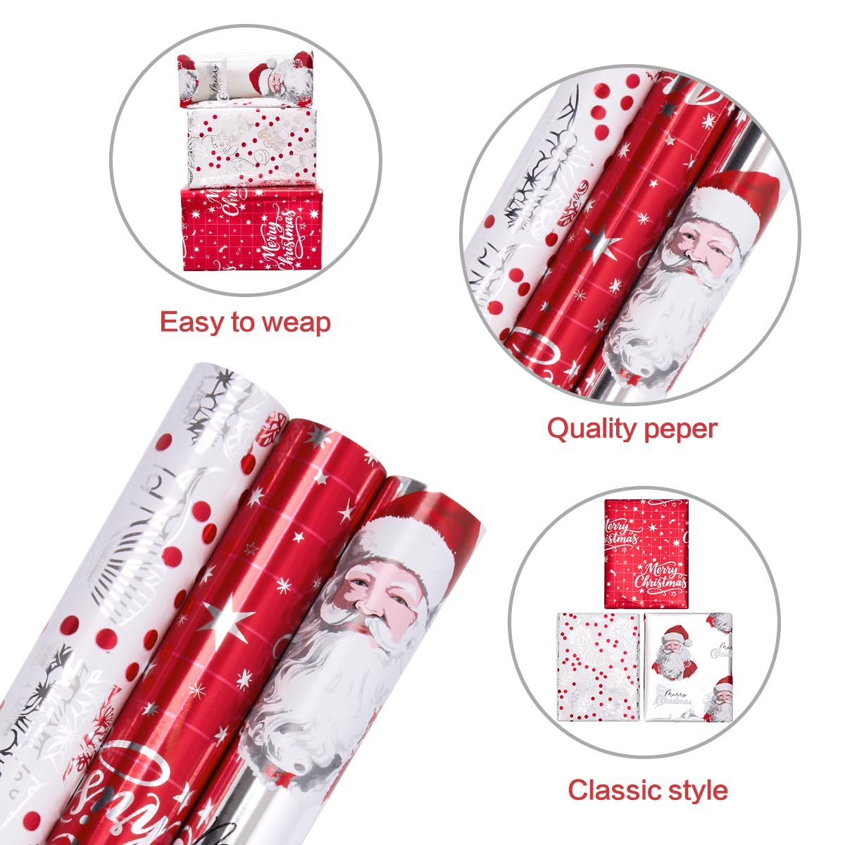 GuKKK Papier Cadeau 43cm X 3M, 4 Rouleaux De Papier D'emballage Cadeau