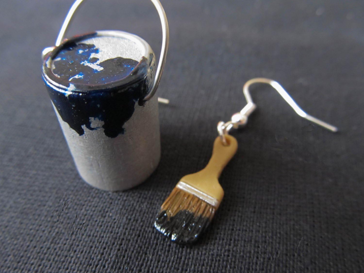 Paint Bucket Brush Set Earrings Color Miniblings Painter Artist Painting Blue