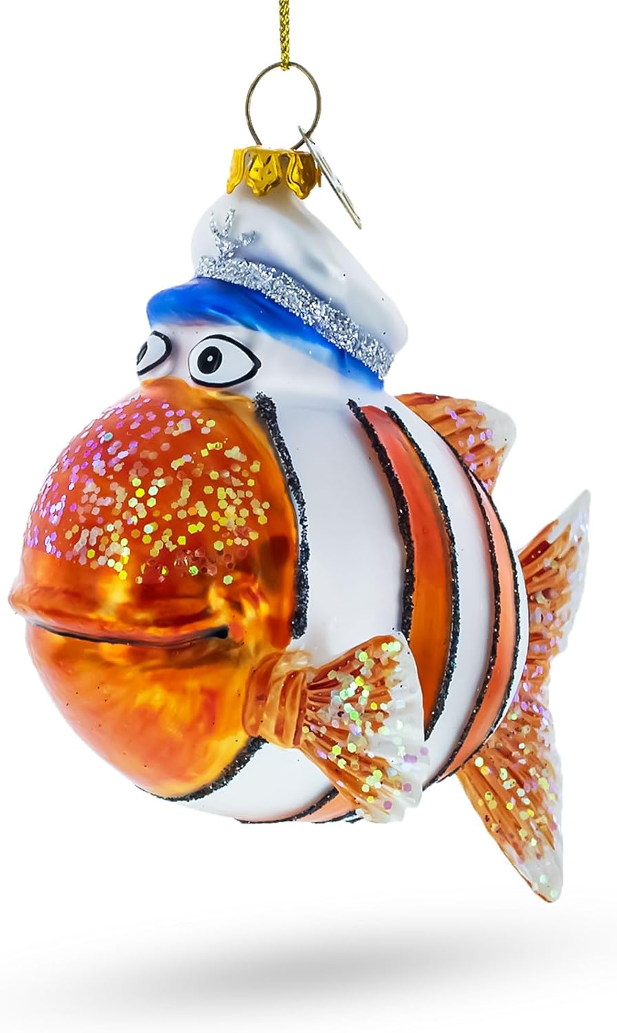 Captain Fish Blown Glass Christmas Ornament