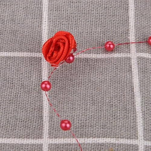 Miniatura 2 de 32.8 ftroll 0.118 in Rose Artificial Pearl Wire Beads Garland String Decoración de la boda, cuentas de cristal de imitación (rojo)
