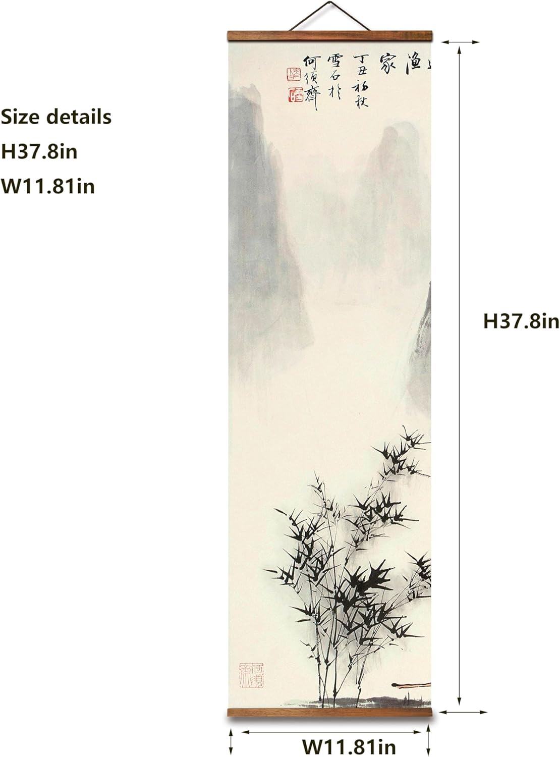 jszip Vintage Chinese Landscape Scroll Paintings - Set of 3 Hanging Art, Solid Wood Frame, Antique Style Home Decor