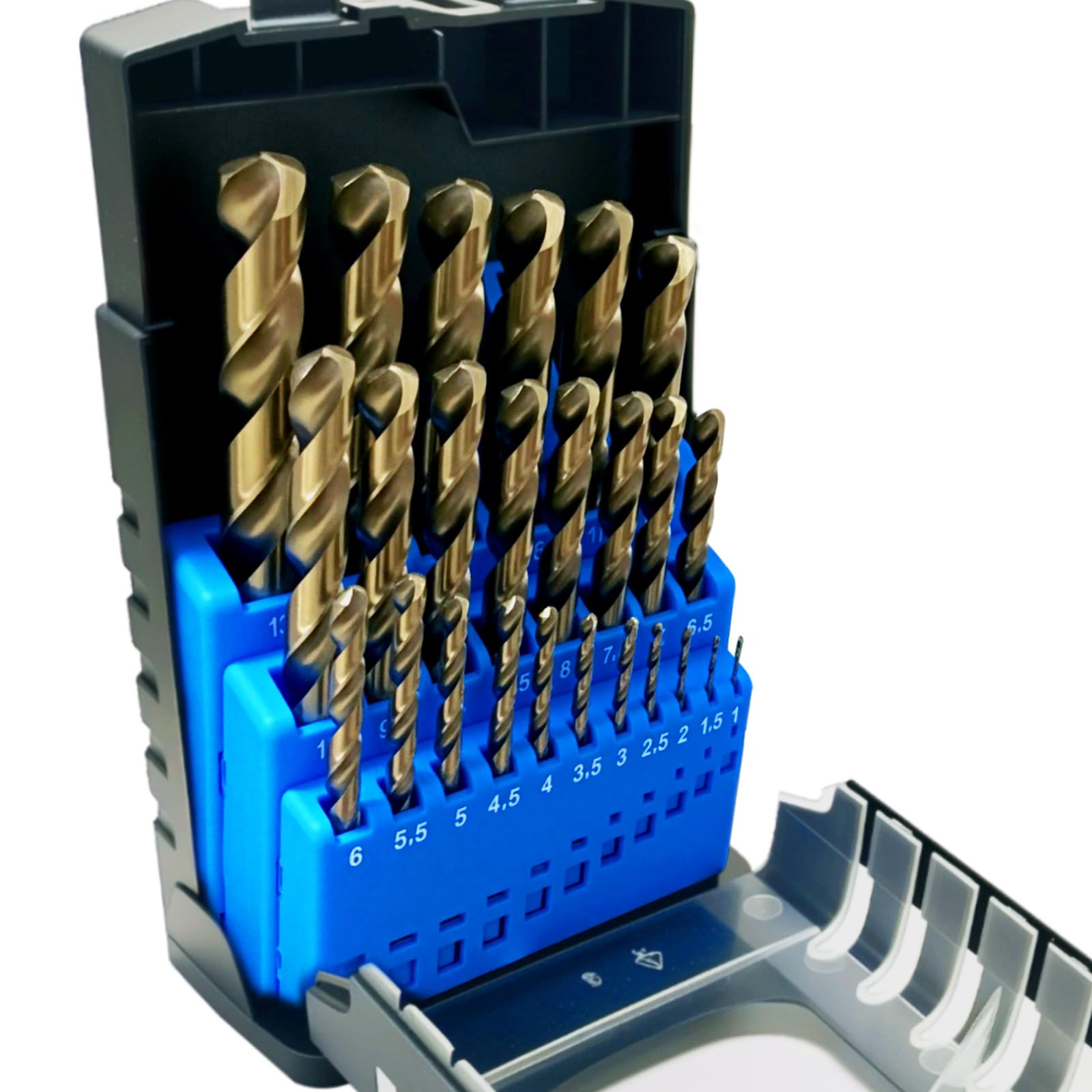 Ensemble de forets au cobalt, 25 pièces (1,0 à 13,0 mm) HSS-G M35 Cobalt 5% DIN338 pour métaux, pour acier inoxydable, métaux durs, fonte avec boîtier de rangement