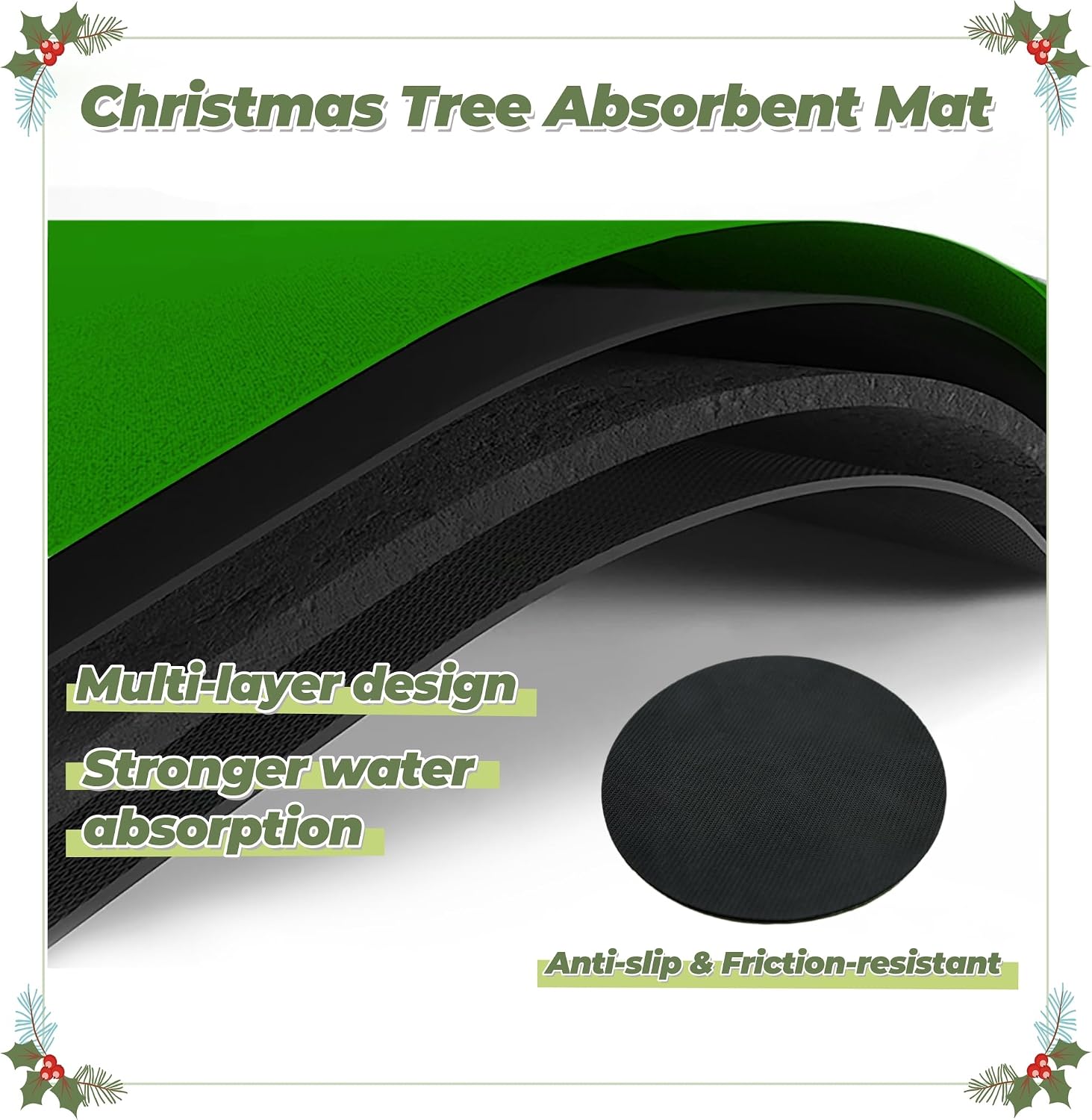 30'' Christmas Tree Stand Mat, Absorbent Waterproof Scratch Protection Washable Christmas Tree Floor Protector, Heavy Duty Christmas Tree Skirt Floor Protector with Snowflakes Santa Claus