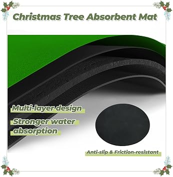 30'' Christmas Tree Stand Mat, Absorbent Waterproof Scratch Protection Washable Christmas Tree Floor Protector, Heavy Duty Christmas Tree Skirt Floor Protector with Snowflakes Santa Claus
